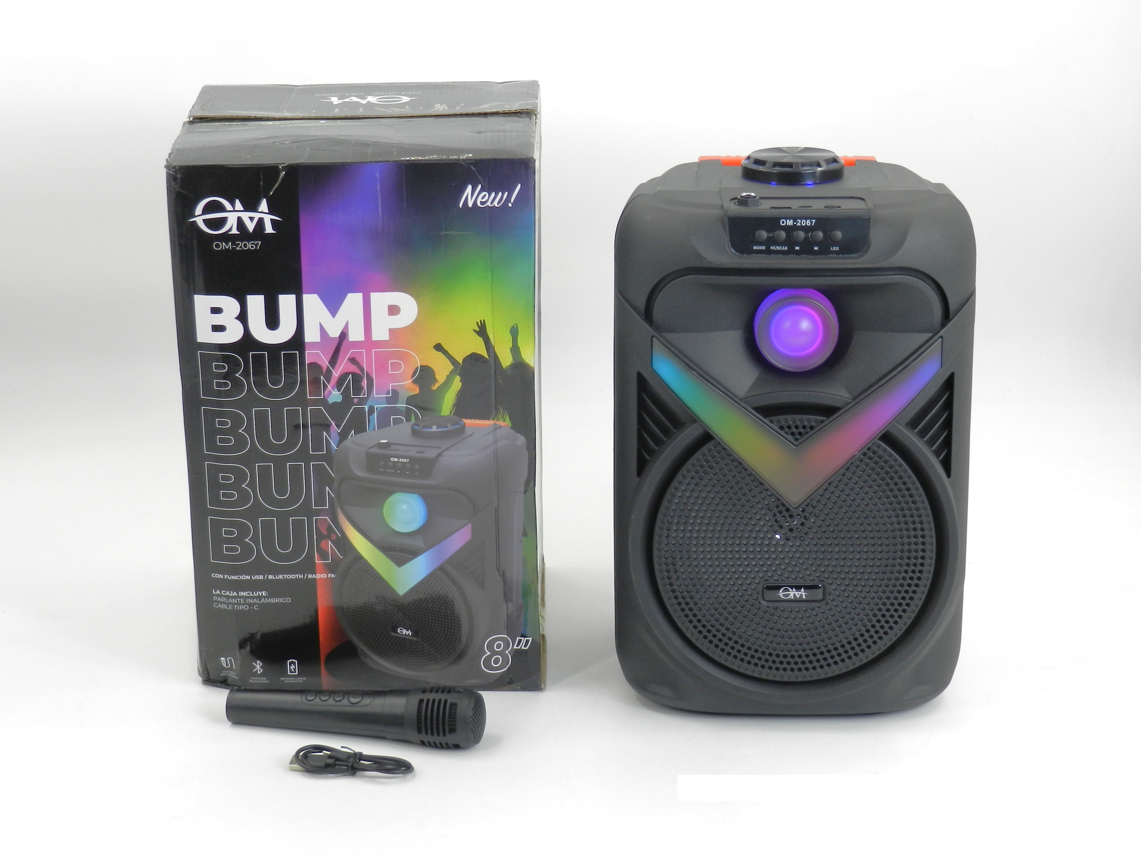 Parlante Portátil OM Bump 8" Bluetooth Luces V-LED