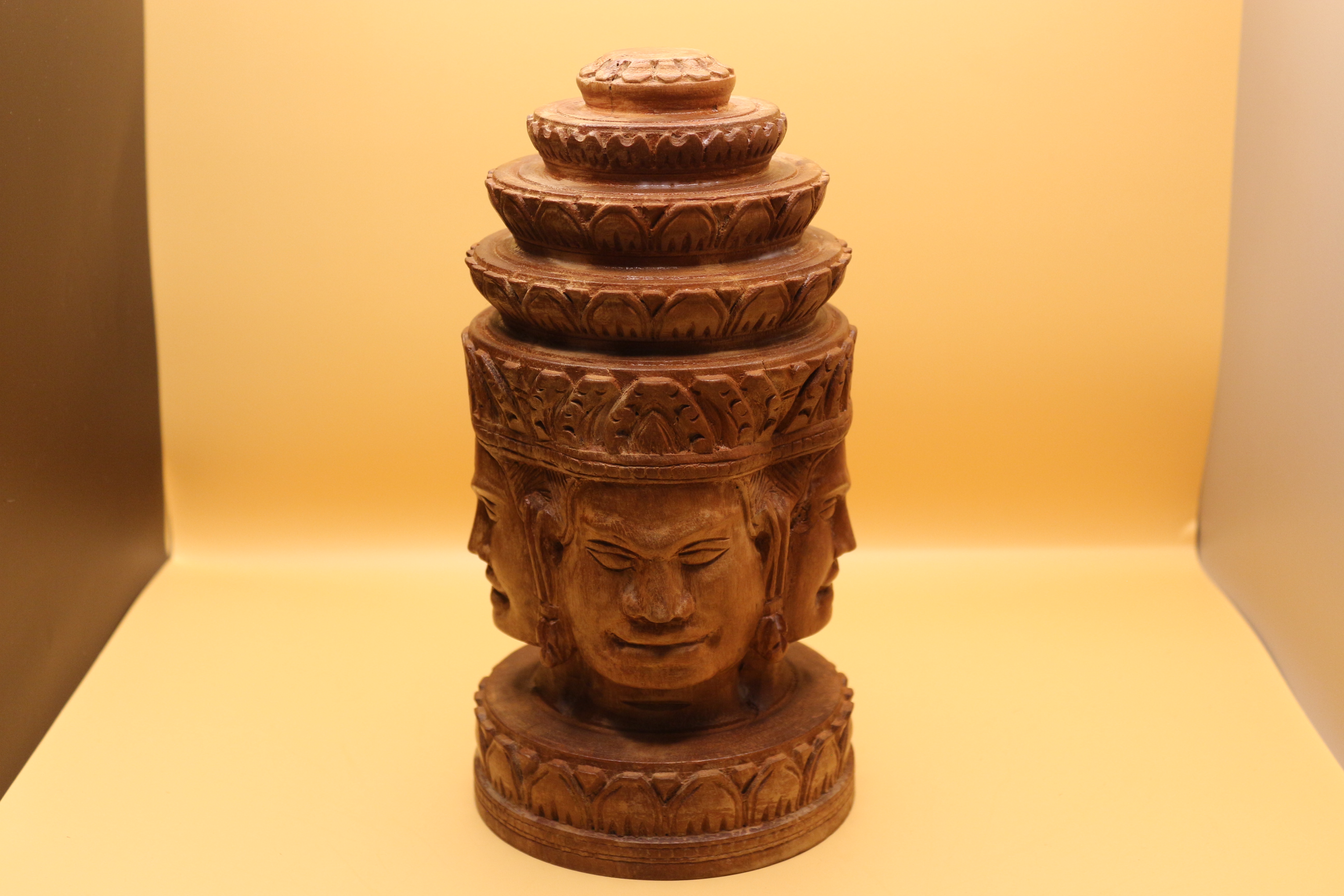 Vintage Hand Carved Tibetan Four-Faced Buddha Statue ~ Phra Phrom ~ Himalayan Carving