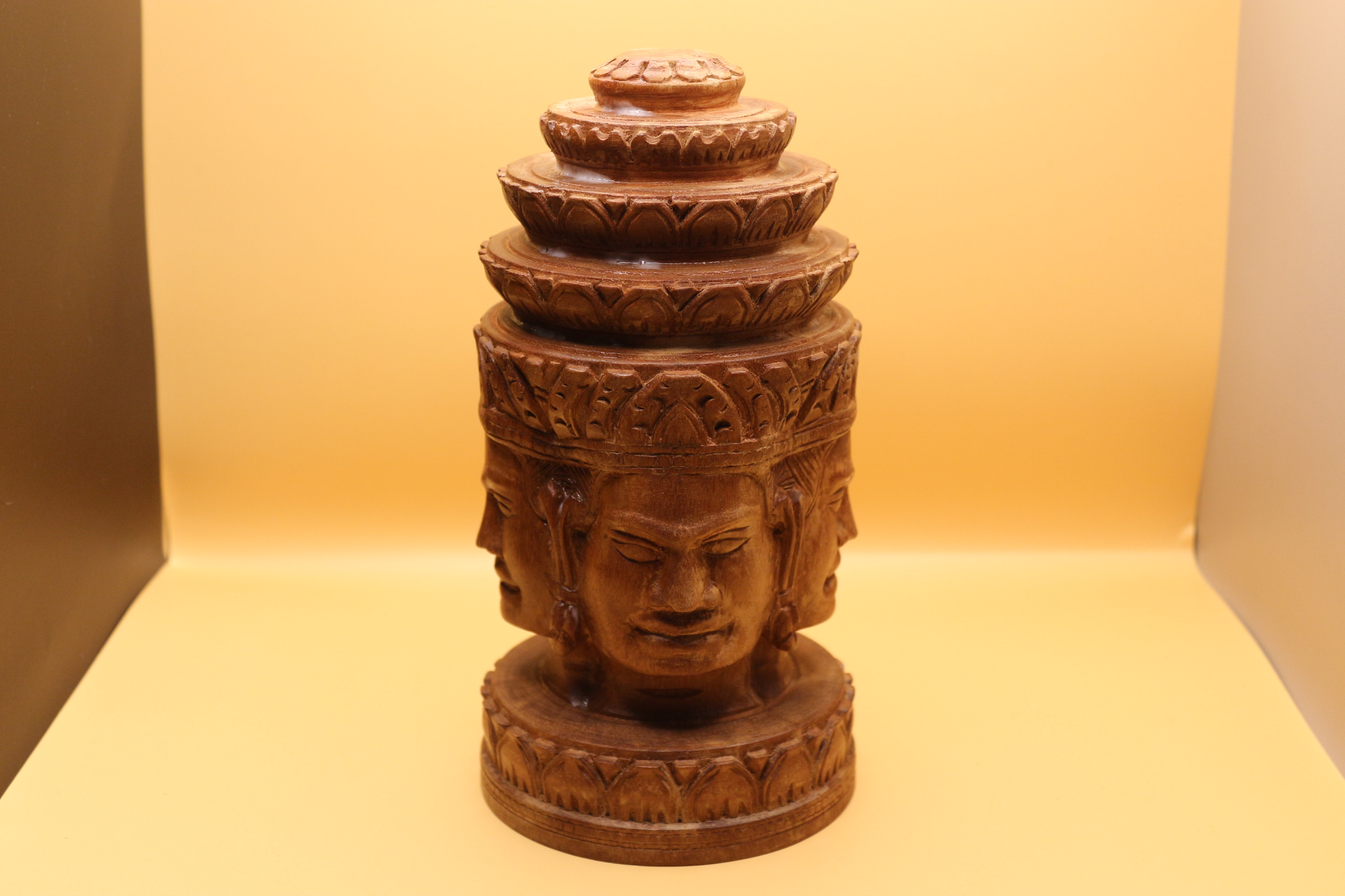 Vintage Hand Carved Tibetan Four-Faced Buddha Statue ~ Phra Phrom ~ Himalayan Carving