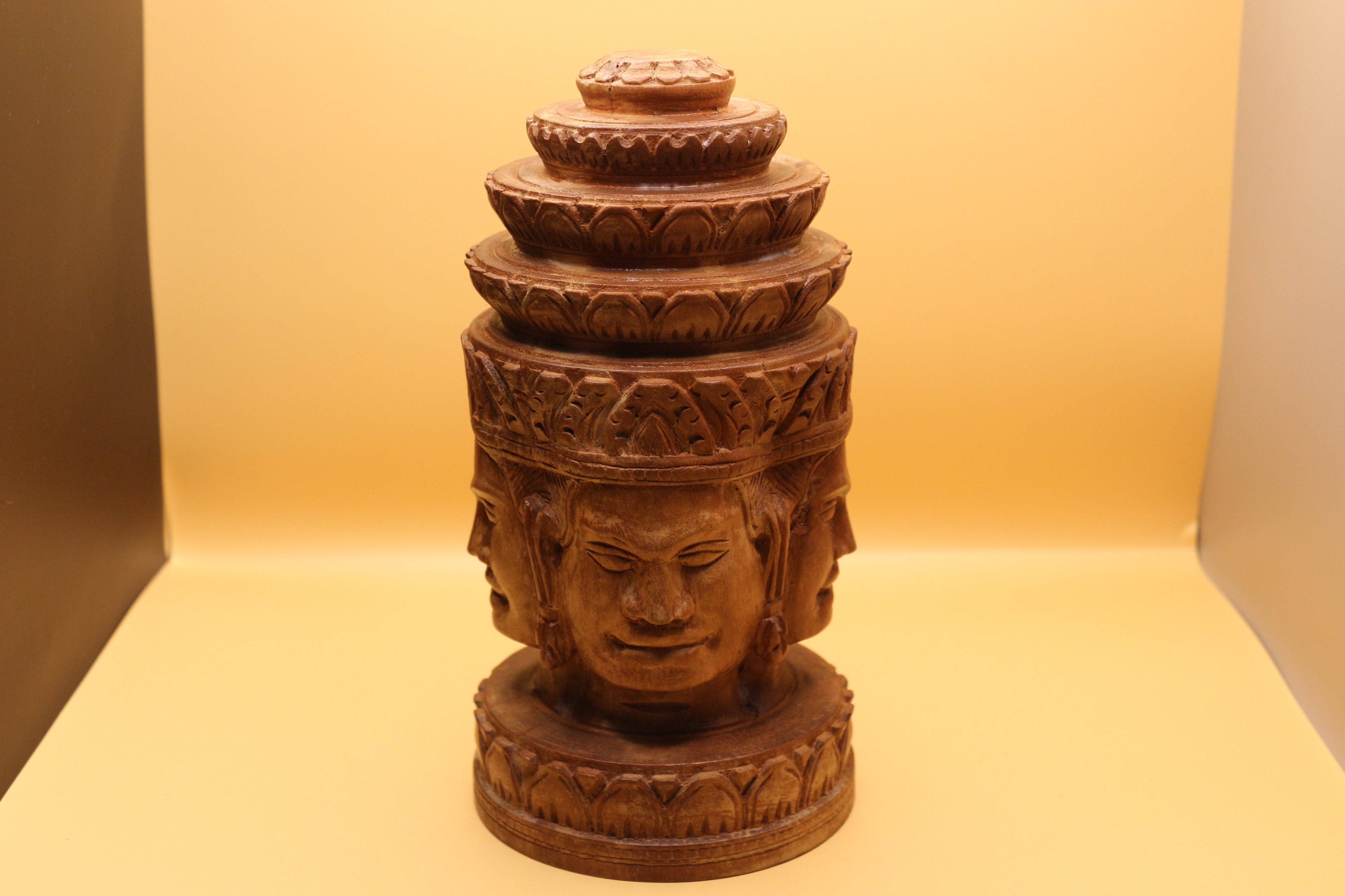 Vintage Hand Carved Tibetan Four-Faced Buddha Statue ~ Phra Phrom ~ Himalayan Carving