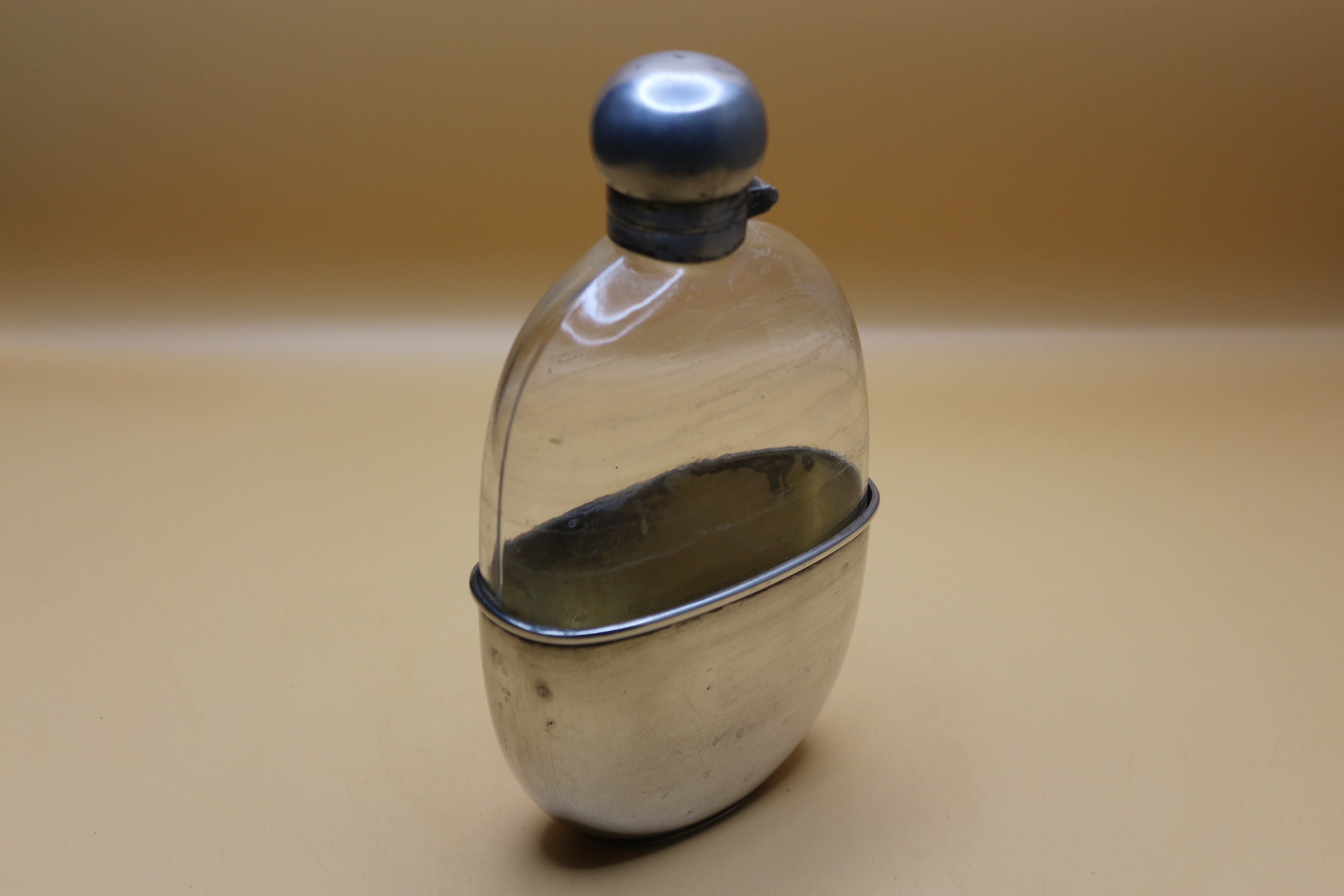 1910 Silver Plate and Glass Hip Flask With 'Removable' Drinking Cup
