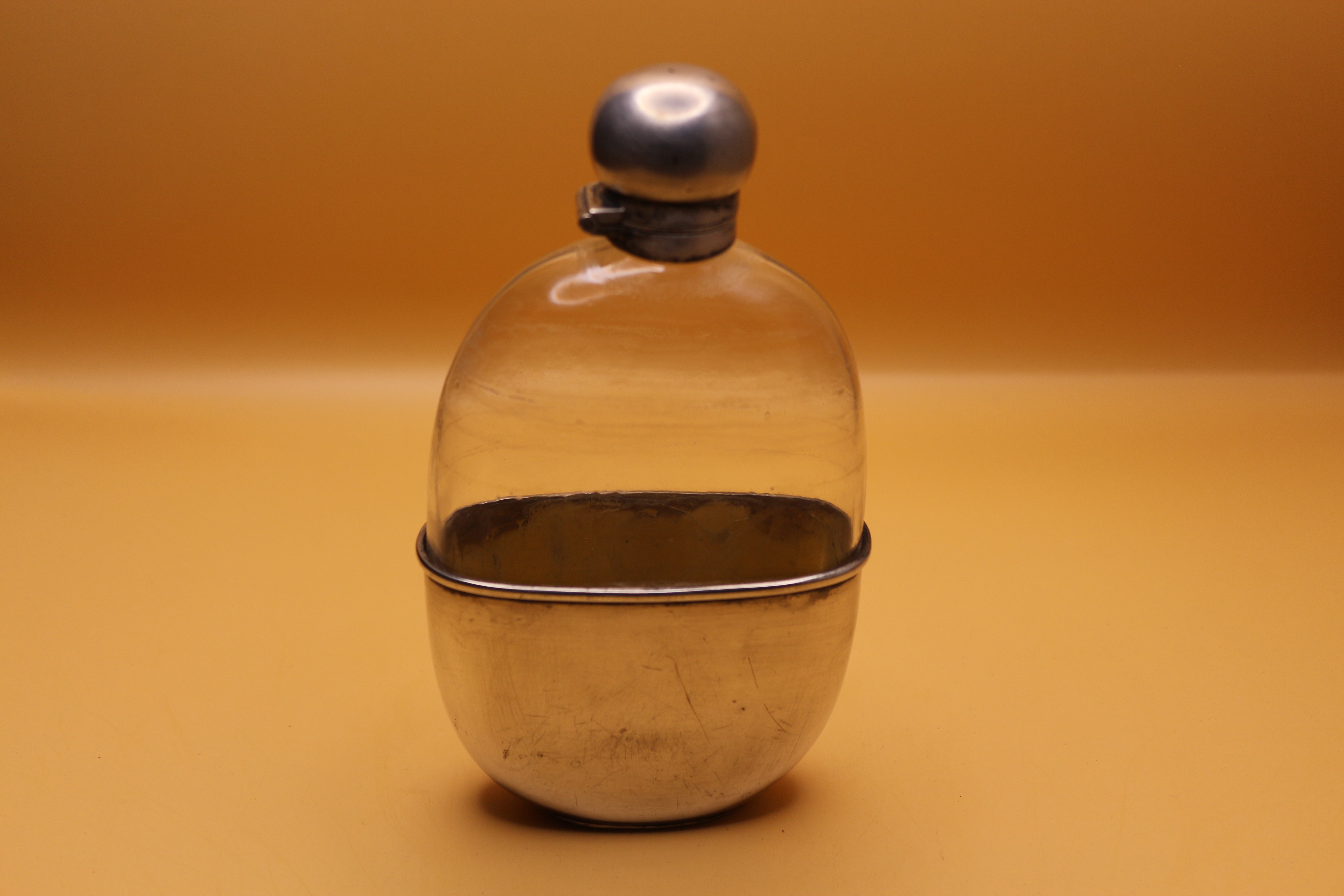 1910 Silver Plate and Glass Hip Flask With 'Removable' Drinking Cup