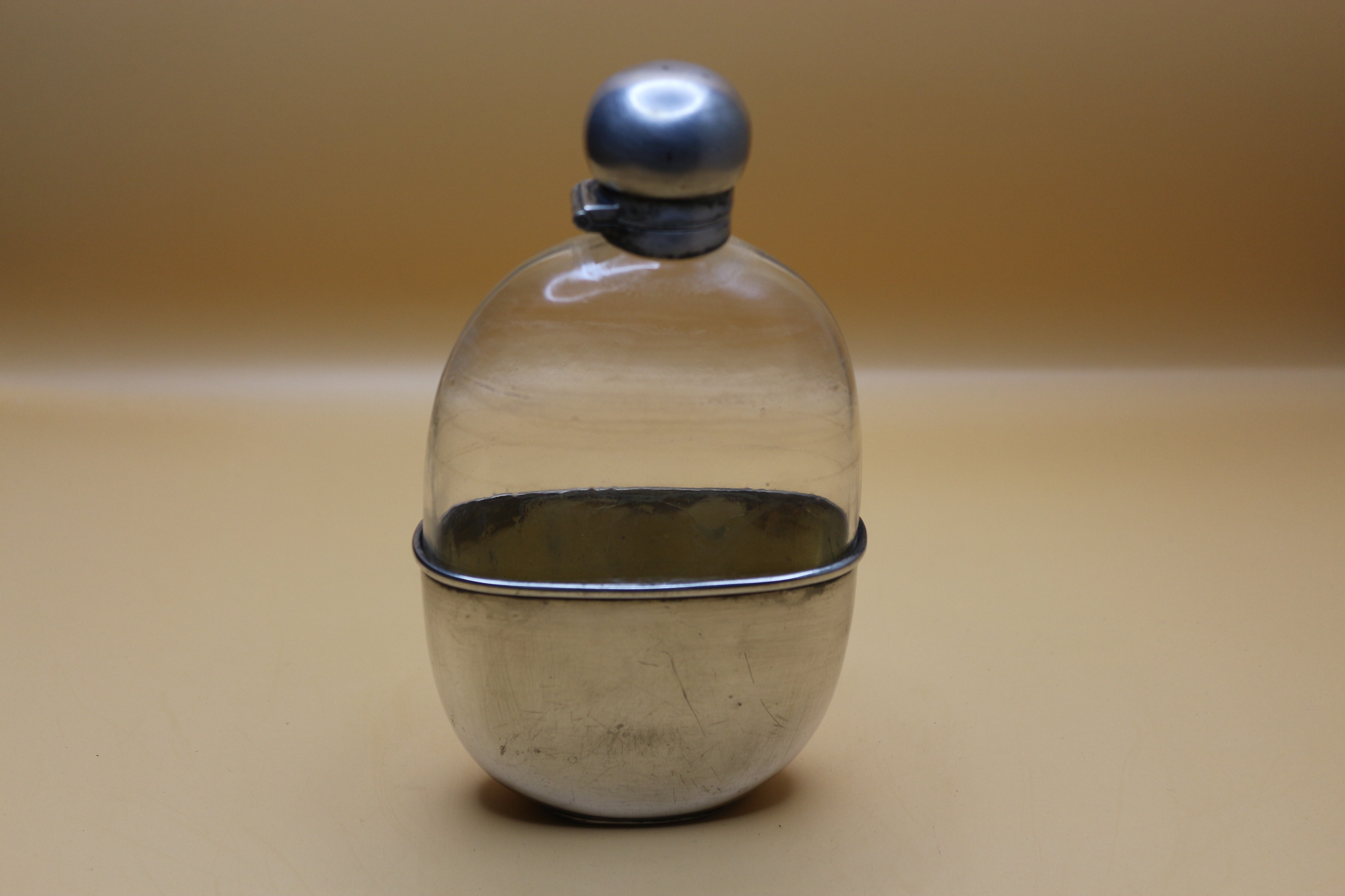 1910 Silver Plate and Glass Hip Flask With 'Removable' Drinking Cup