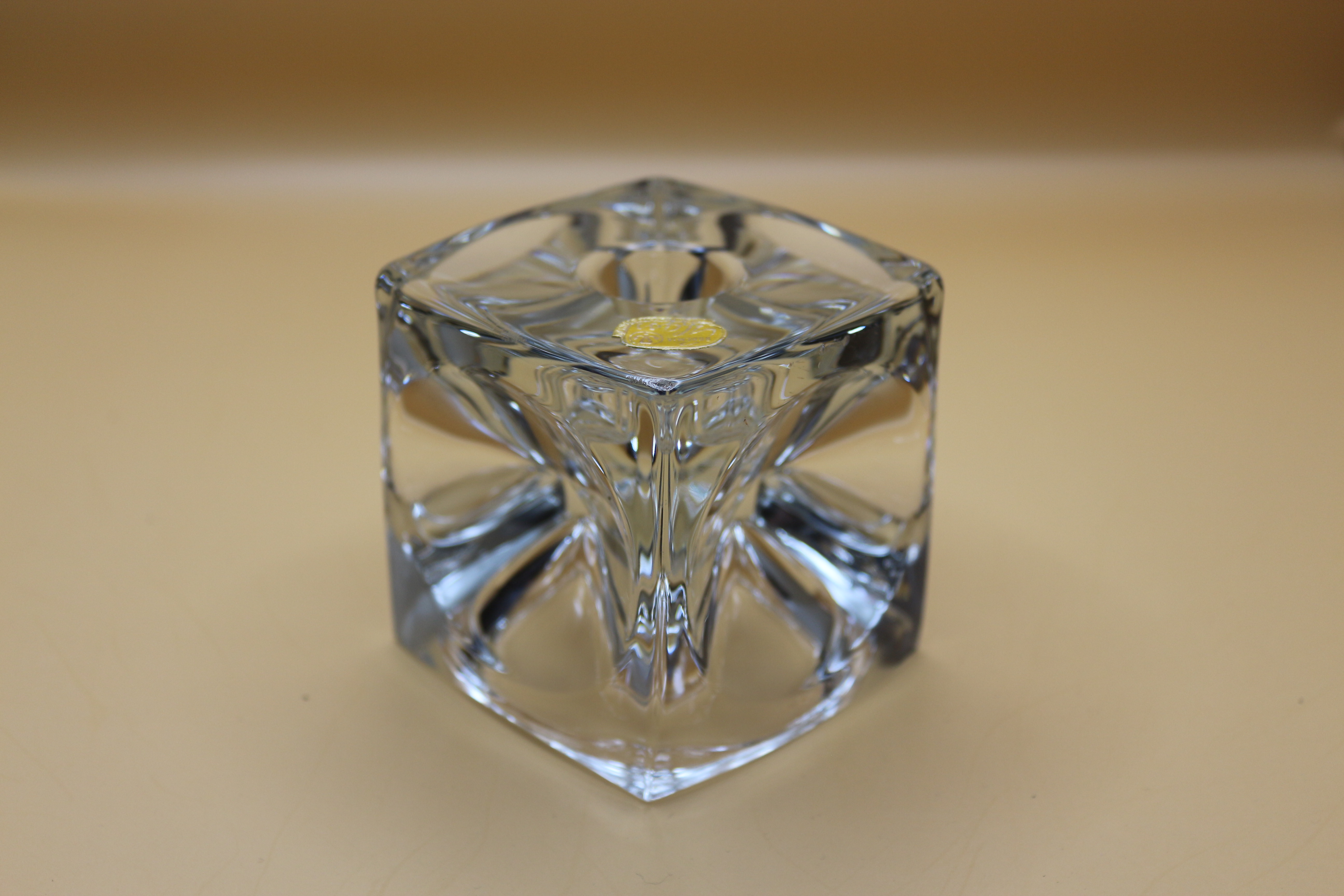 Beautiful Bohemian Glass Solid Glass Cube Vase 1967 ~ Heavy Glass