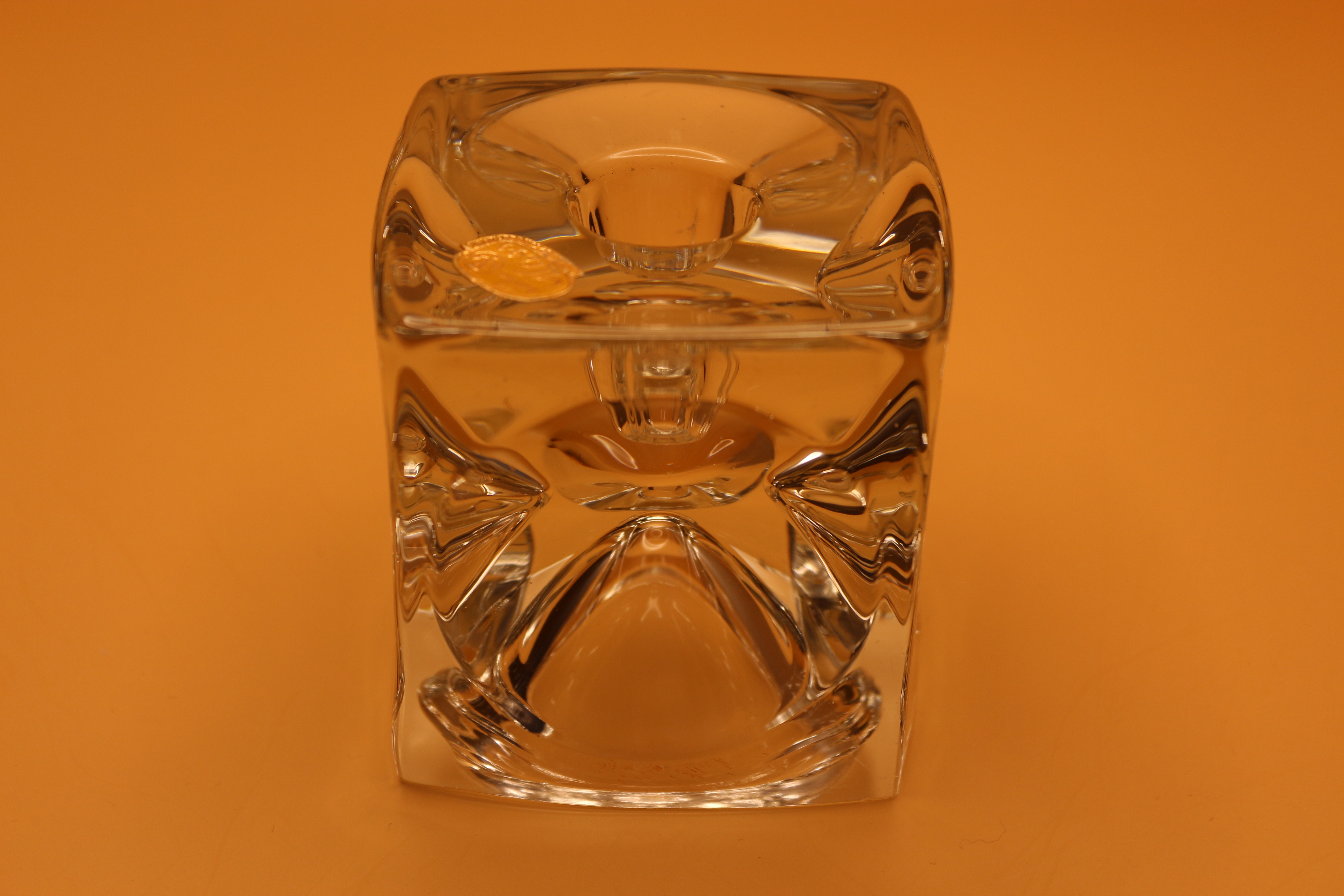 Beautiful Bohemian Glass Solid Glass Cube Vase 1967 ~ Heavy Glass