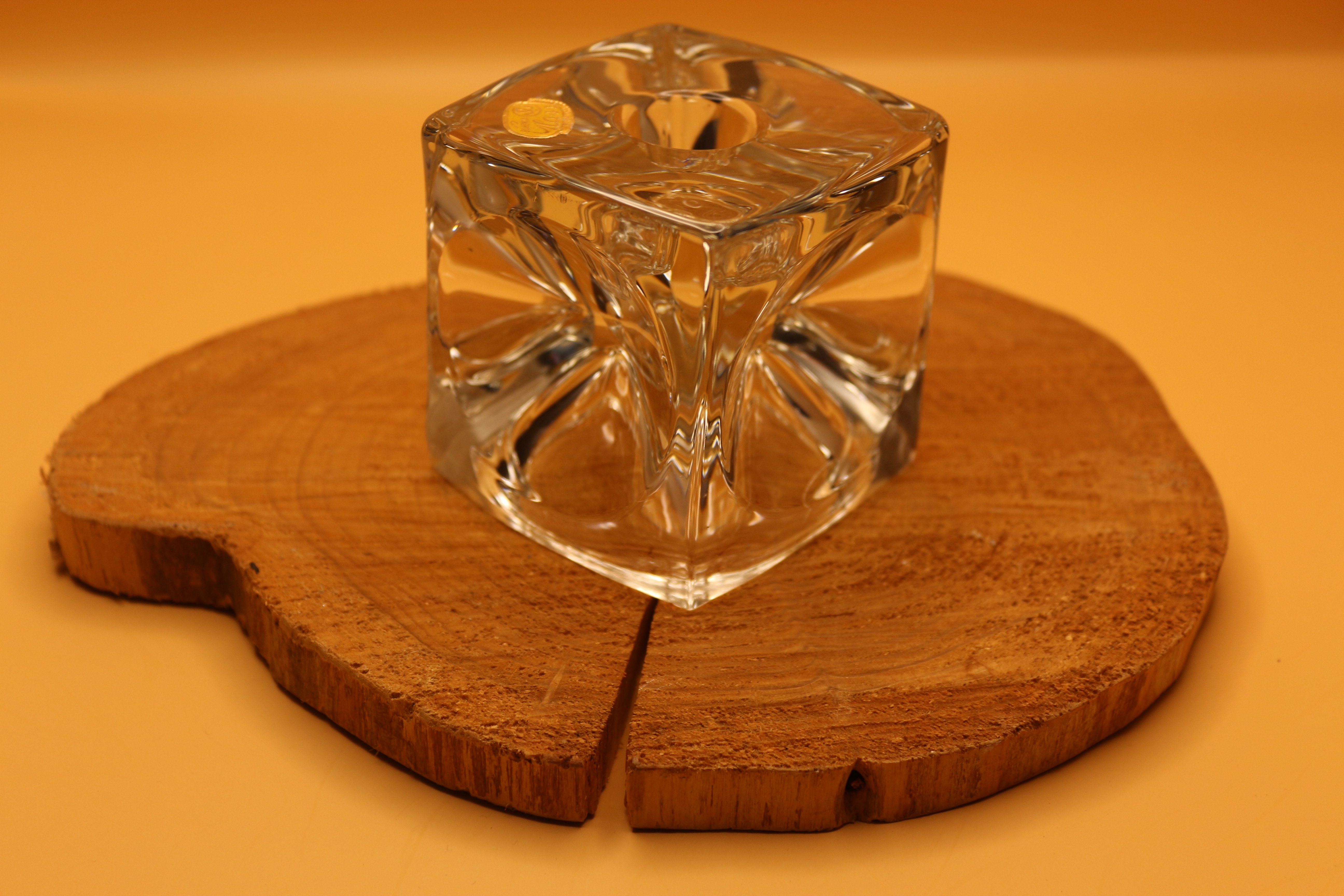 Beautiful Bohemian Glass Solid Glass Cube Vase 1967 ~ Heavy Glass