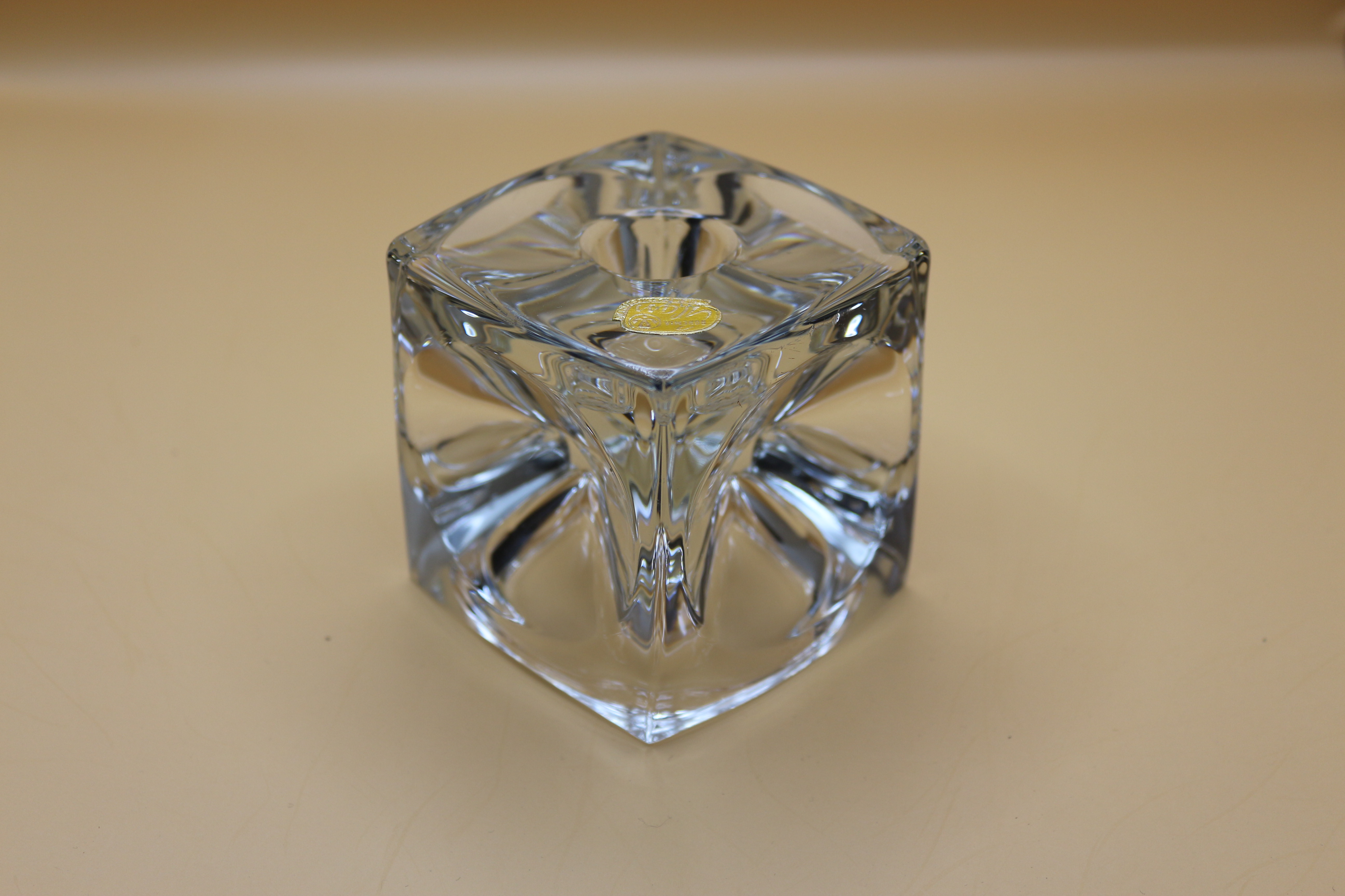 Beautiful Bohemian Glass Solid Glass Cube Vase 1967 ~ Heavy Glass