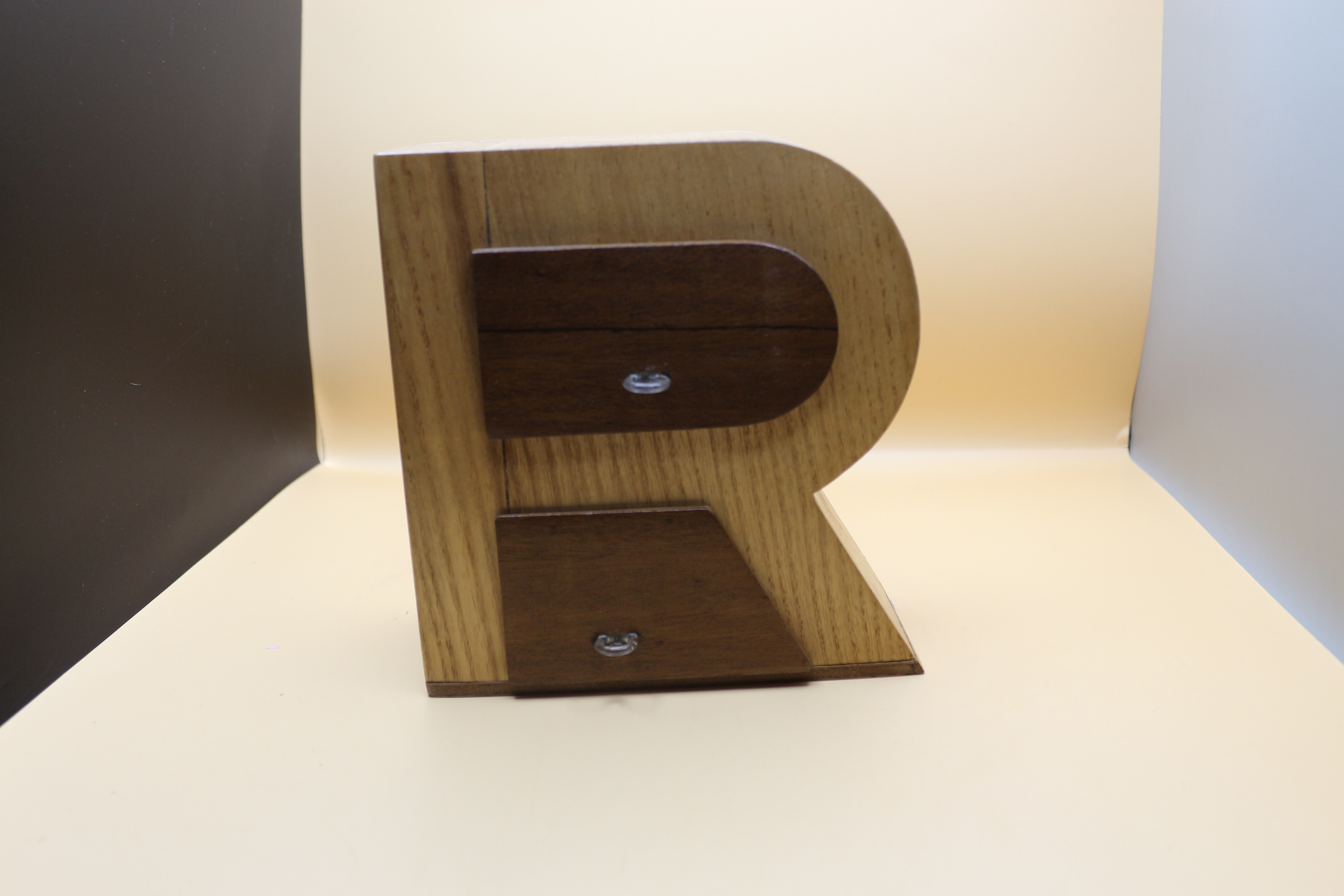 Vintage ~ Circa 1920 Wooden Handmade In Spain Letter 'R' Jewellery Box with Drawers ~ Unique!