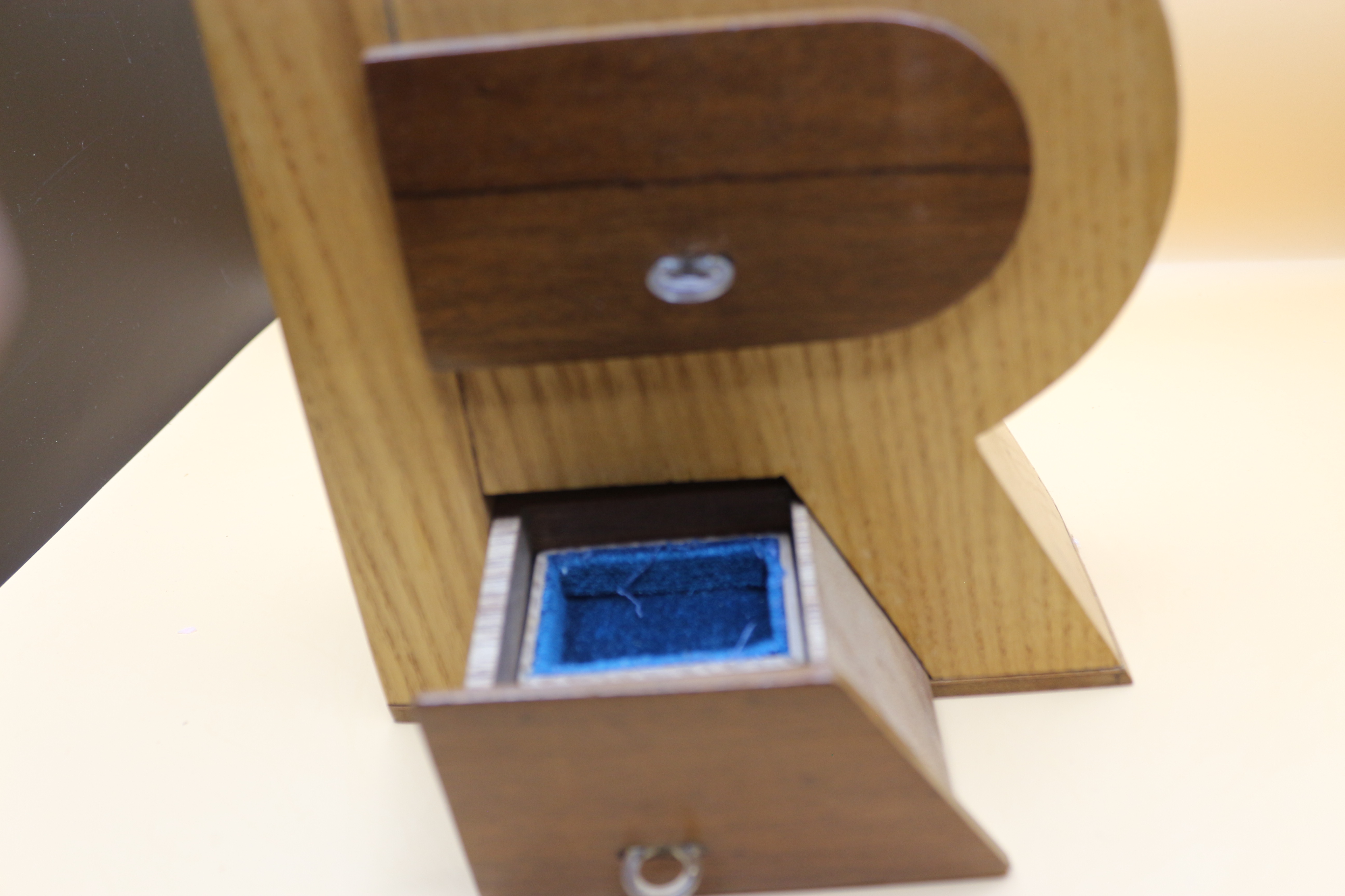 Vintage ~ Circa 1920 Wooden Handmade In Spain Letter 'R' Jewellery Box with Drawers ~ Unique!