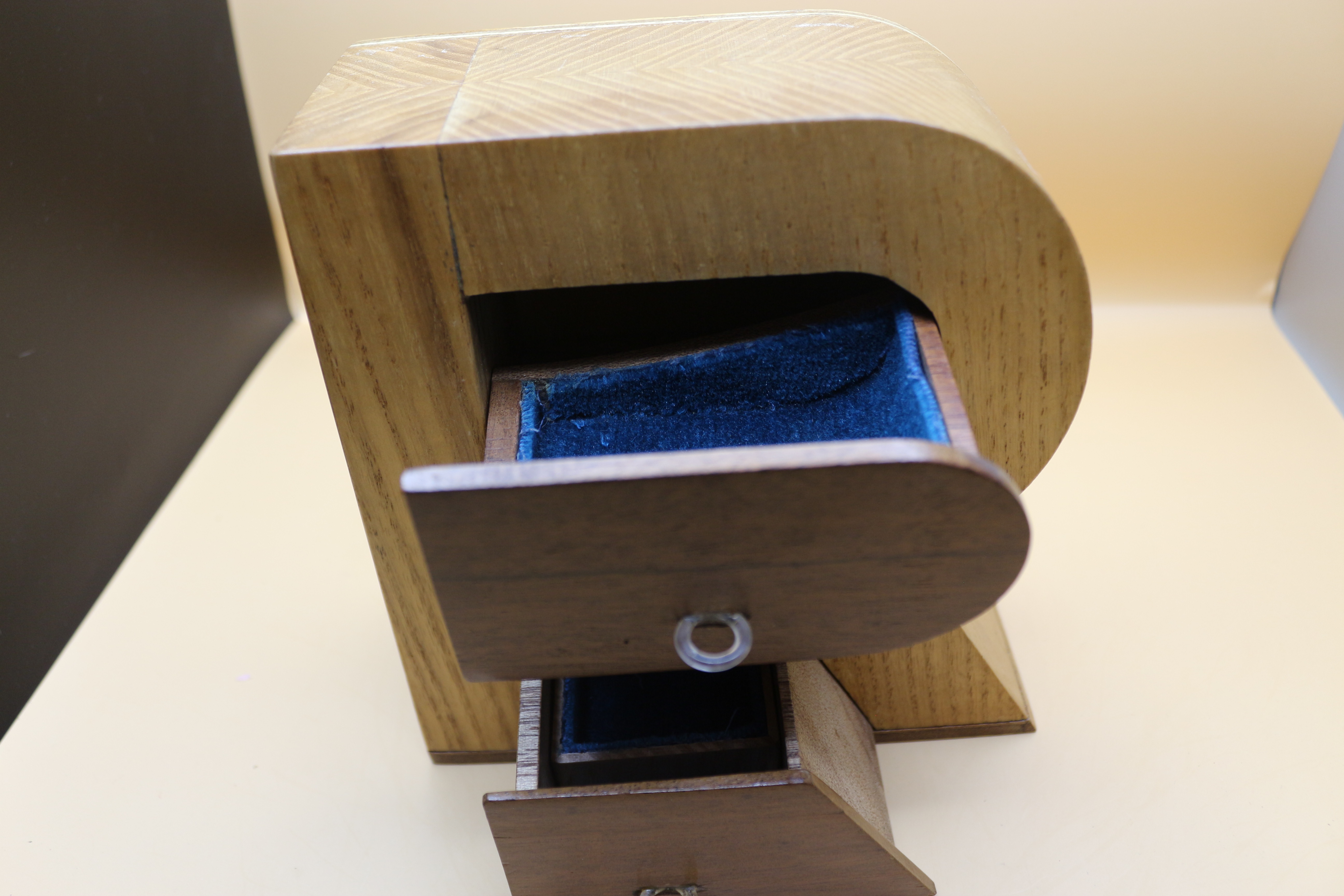 Vintage ~ Circa 1920 Wooden Handmade In Spain Letter 'R' Jewellery Box with Drawers ~ Unique!