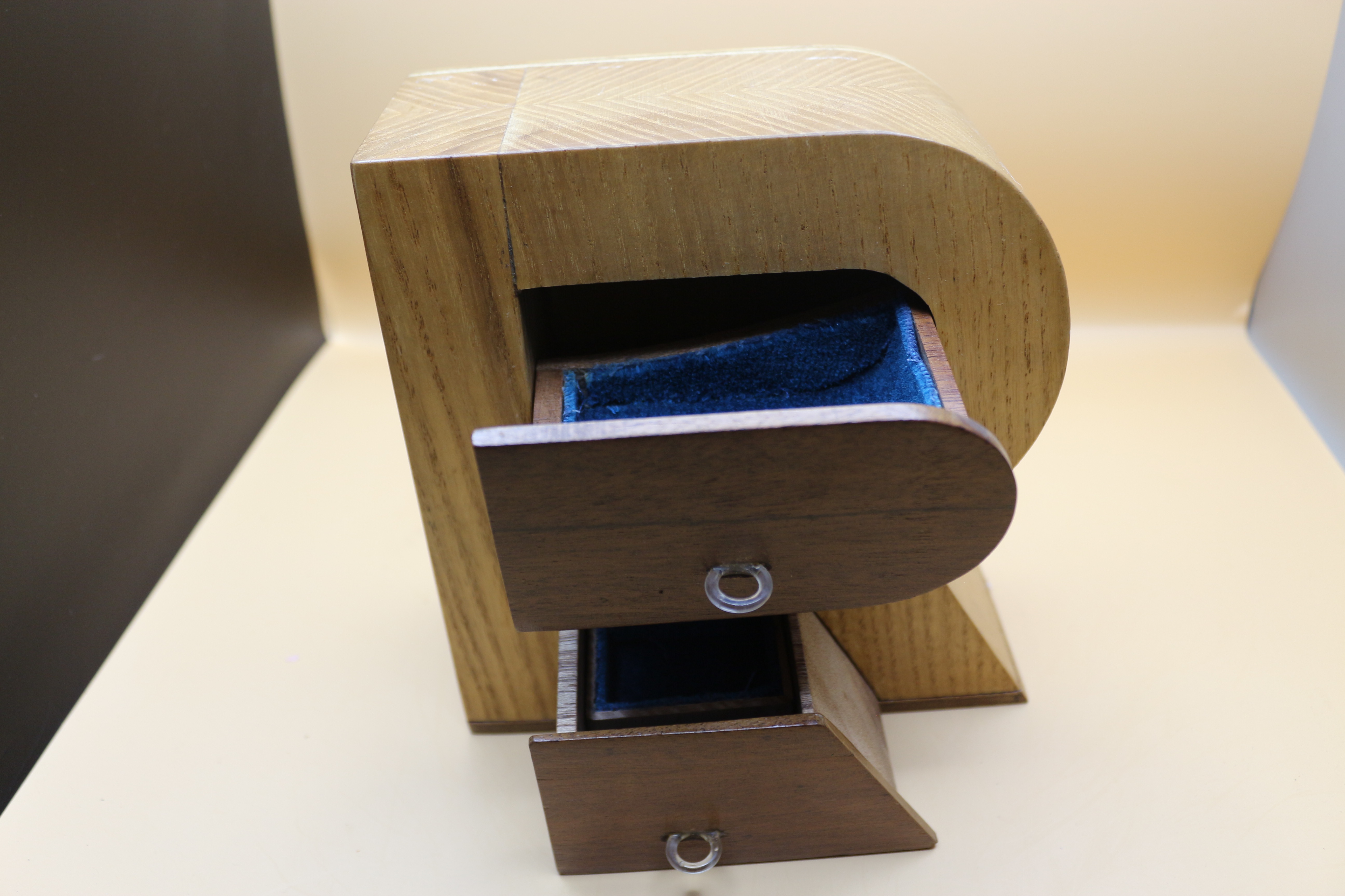 Vintage ~ Circa 1920 Wooden Handmade In Spain Letter 'R' Jewellery Box with Drawers ~ Unique!