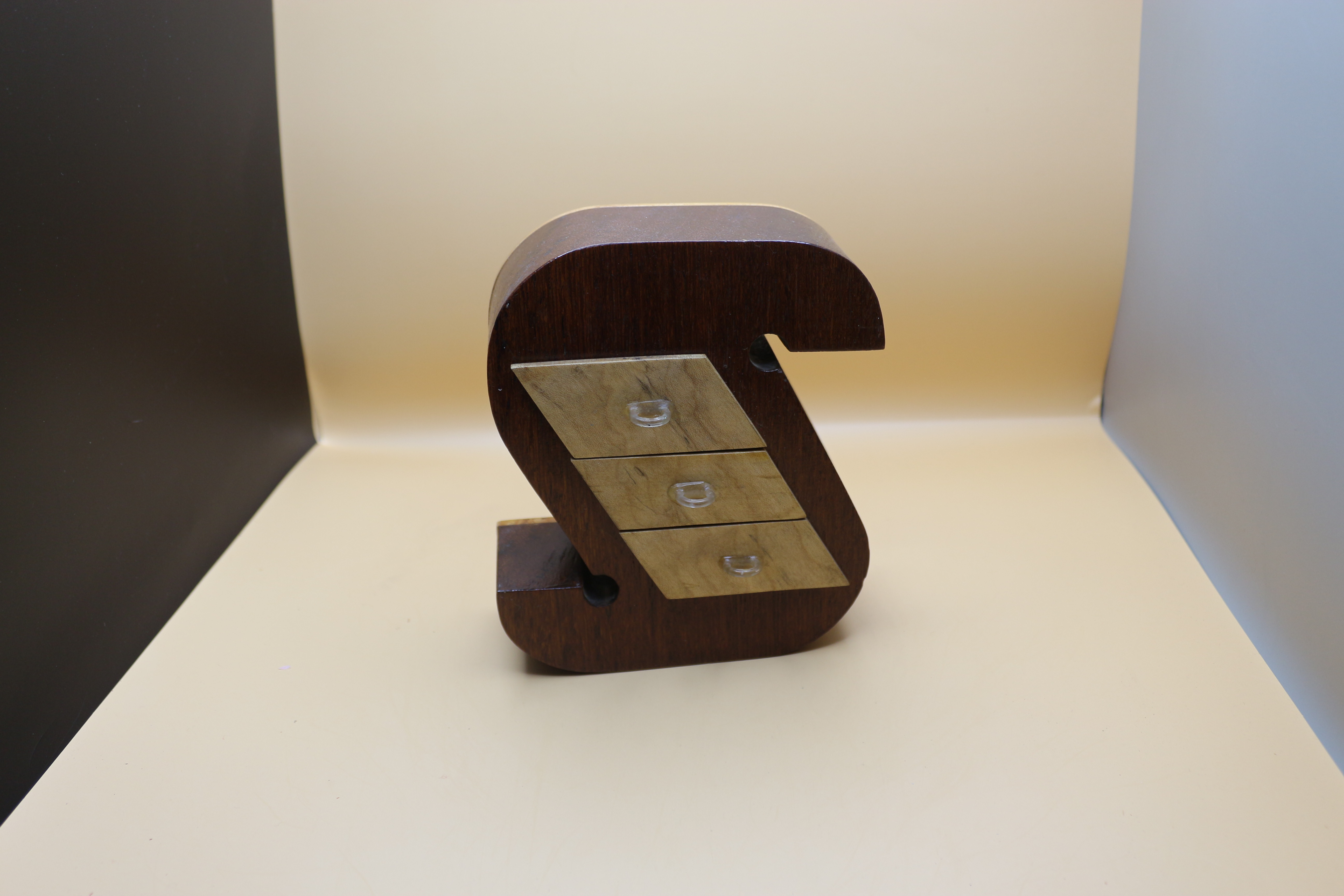 Vintage ~ Circa 1920 Wooden Handmade In Spain Letter 'S' Jewellery Box with Drawers ~ Unique!