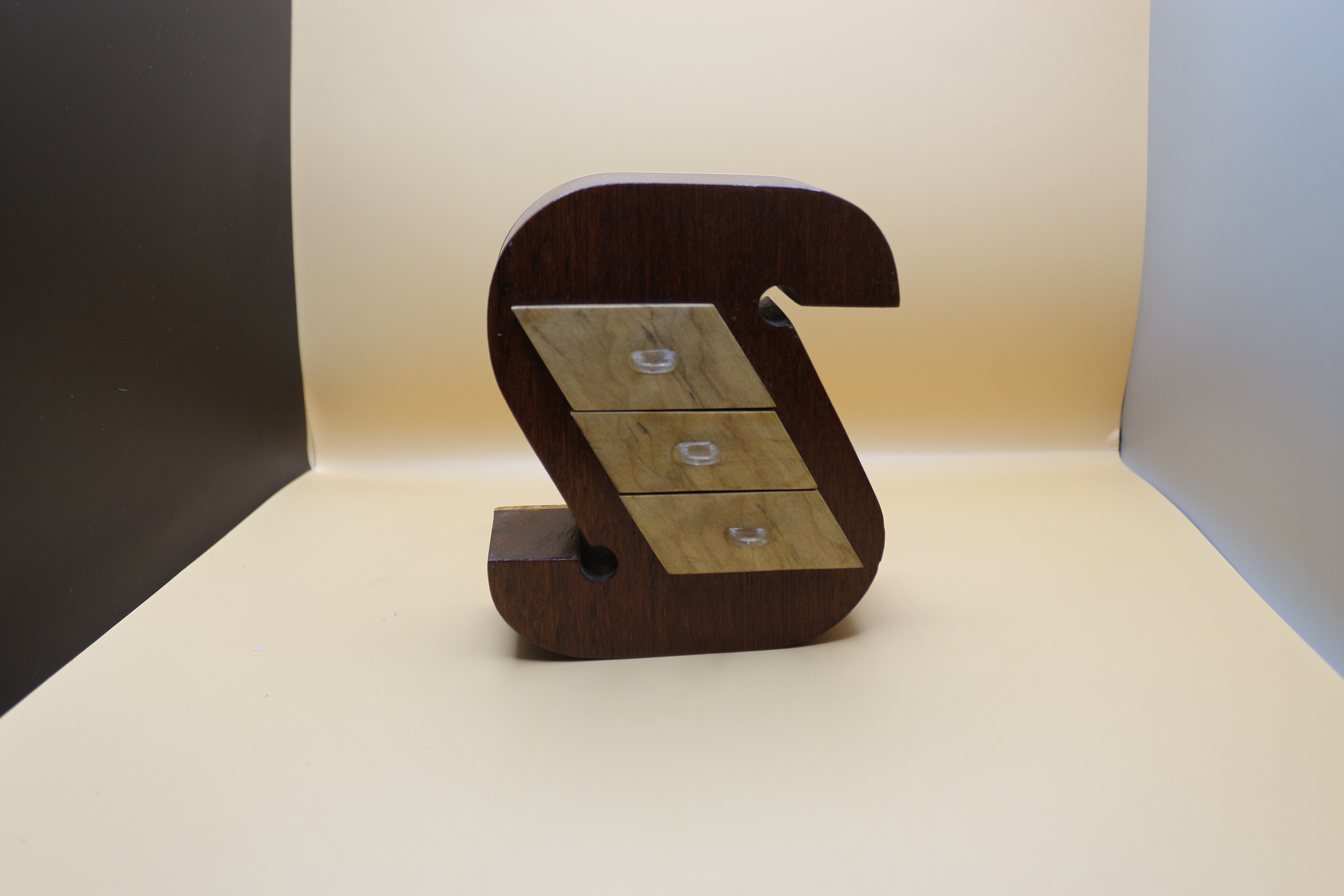 Vintage ~ Circa 1920 Wooden Handmade In Spain Letter 'S' Jewellery Box with Drawers ~ Unique!