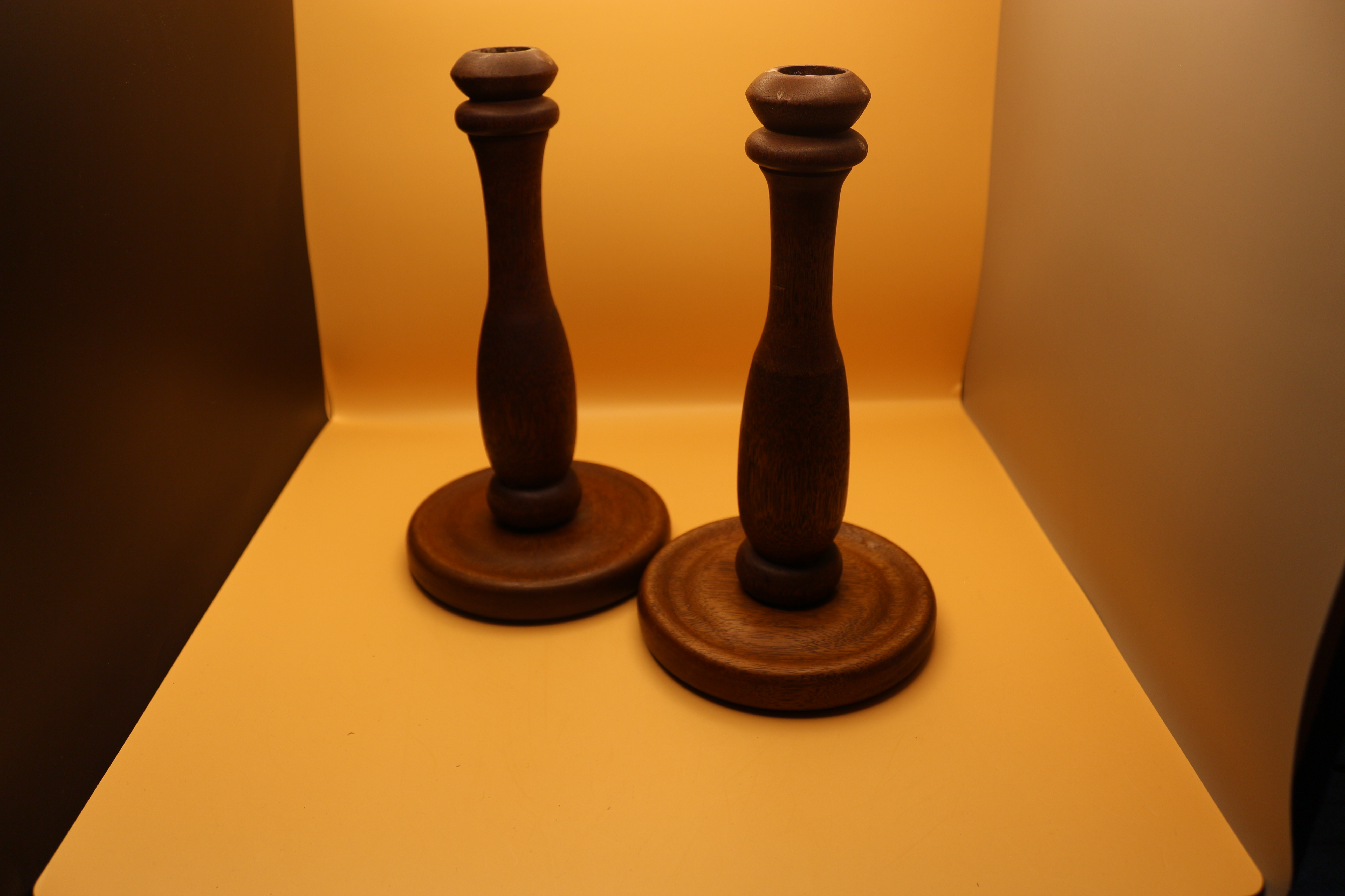Antique ~ Two Solid Wooden Candle Sticks ~ CIrca 1920 ~ Hand Turned Ornate ~ Vintage