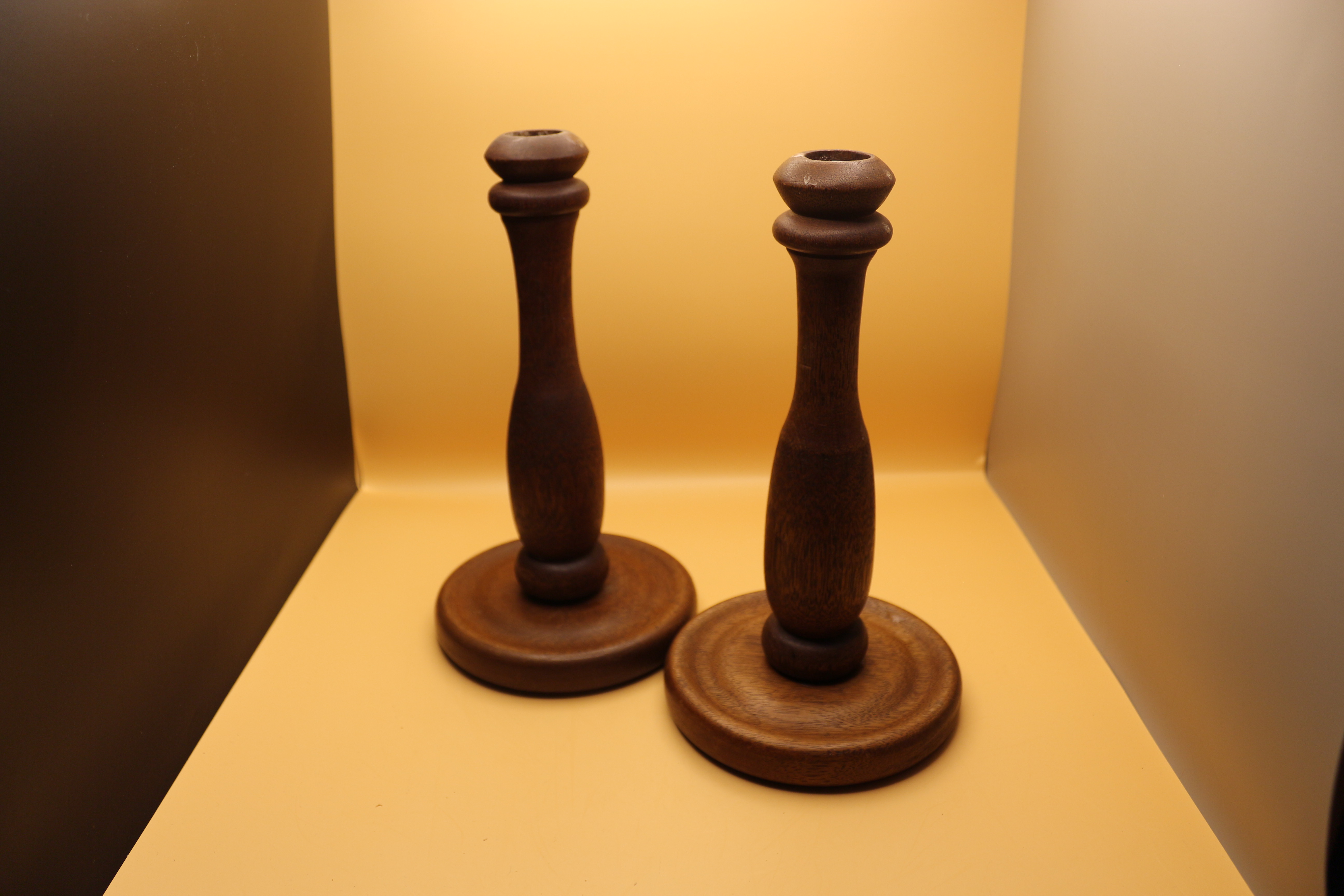 Antique ~ Two Solid Wooden Candle Sticks ~ CIrca 1920 ~ Hand Turned Ornate ~ Vintage