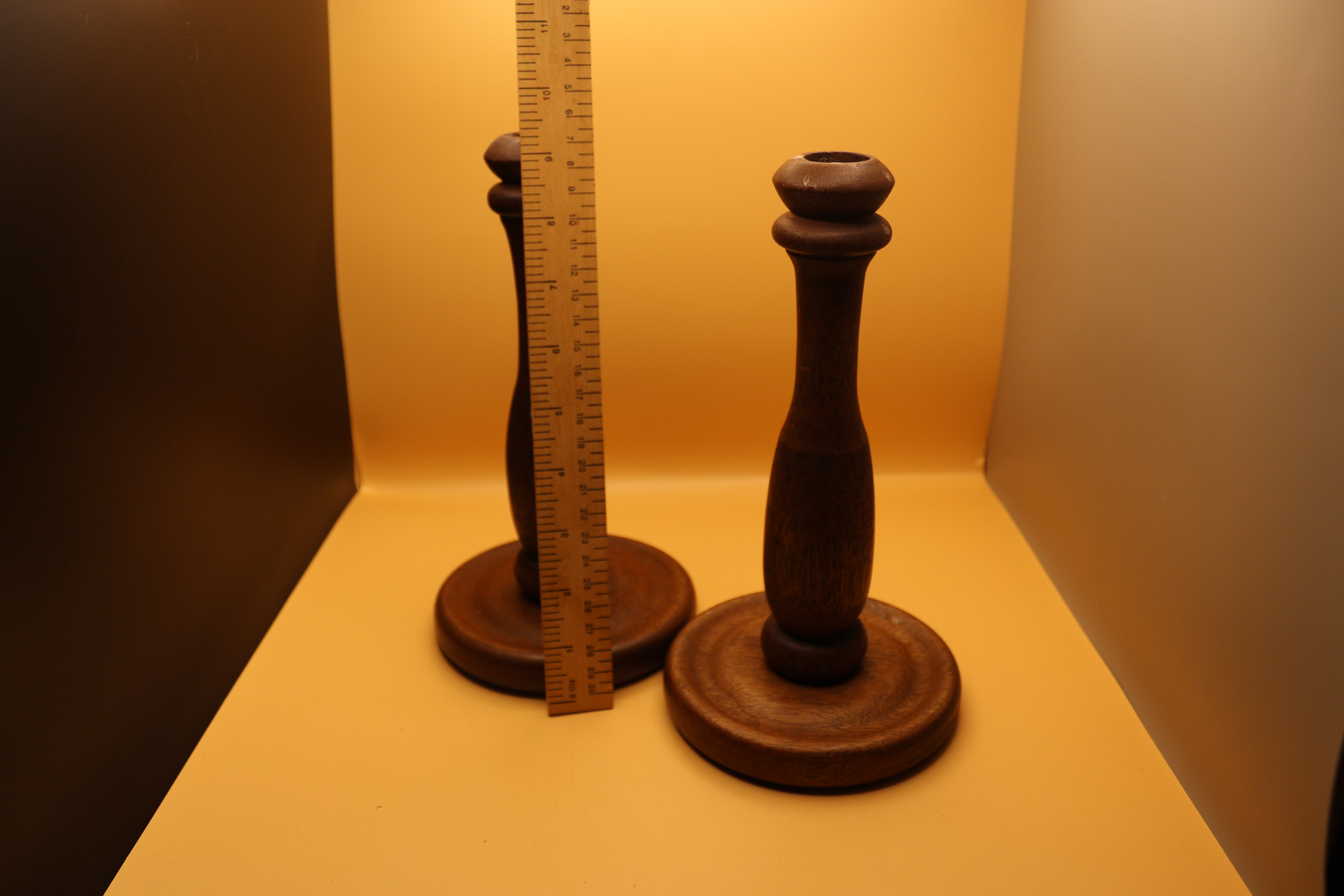 Antique ~ Two Solid Wooden Candle Sticks ~ CIrca 1920 ~ Hand Turned Ornate ~ Vintage