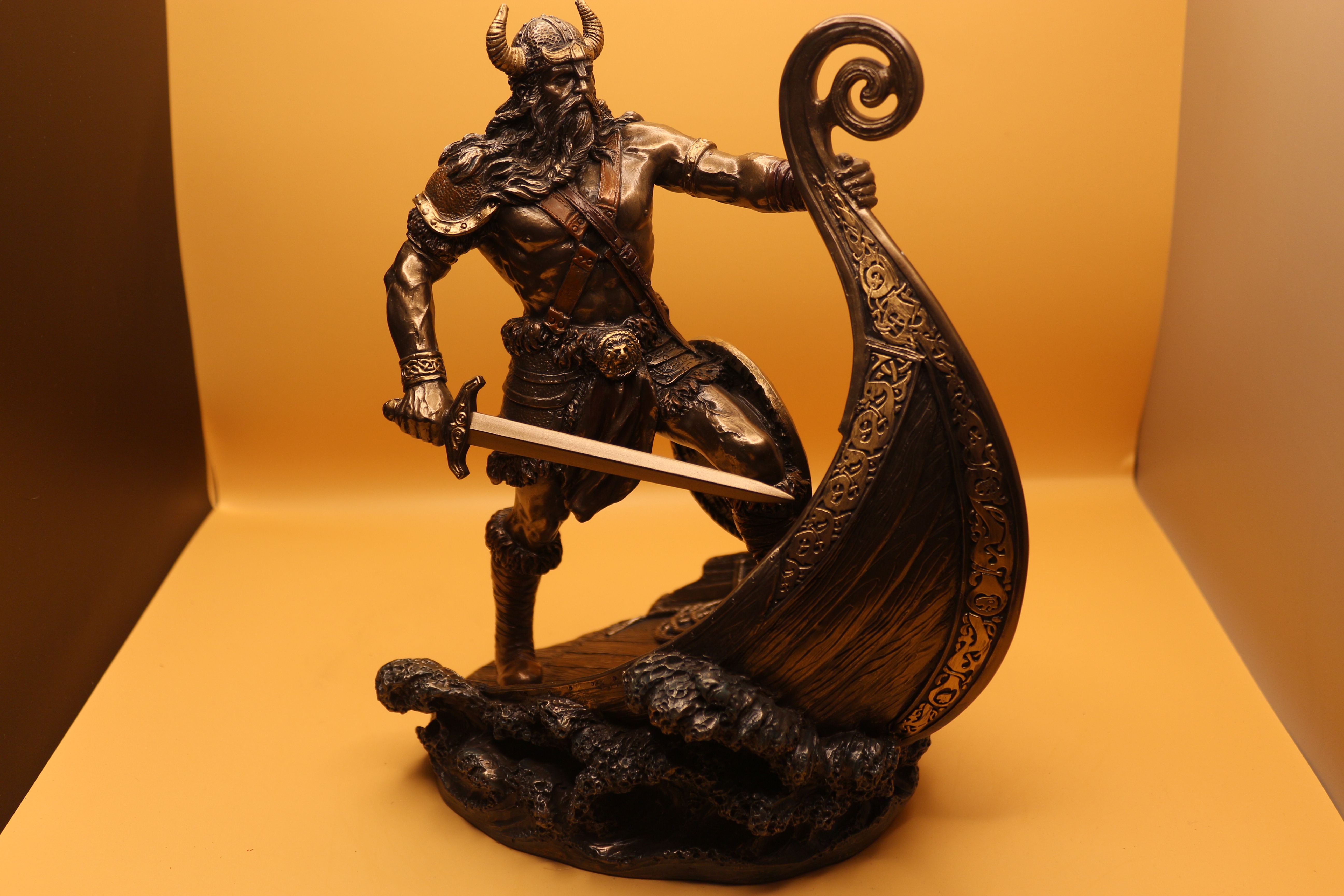 Veronese Design 9.5 Inch Norse Viking Warrior Standing On Long Ship Prow Antique Bronze Finish Statue