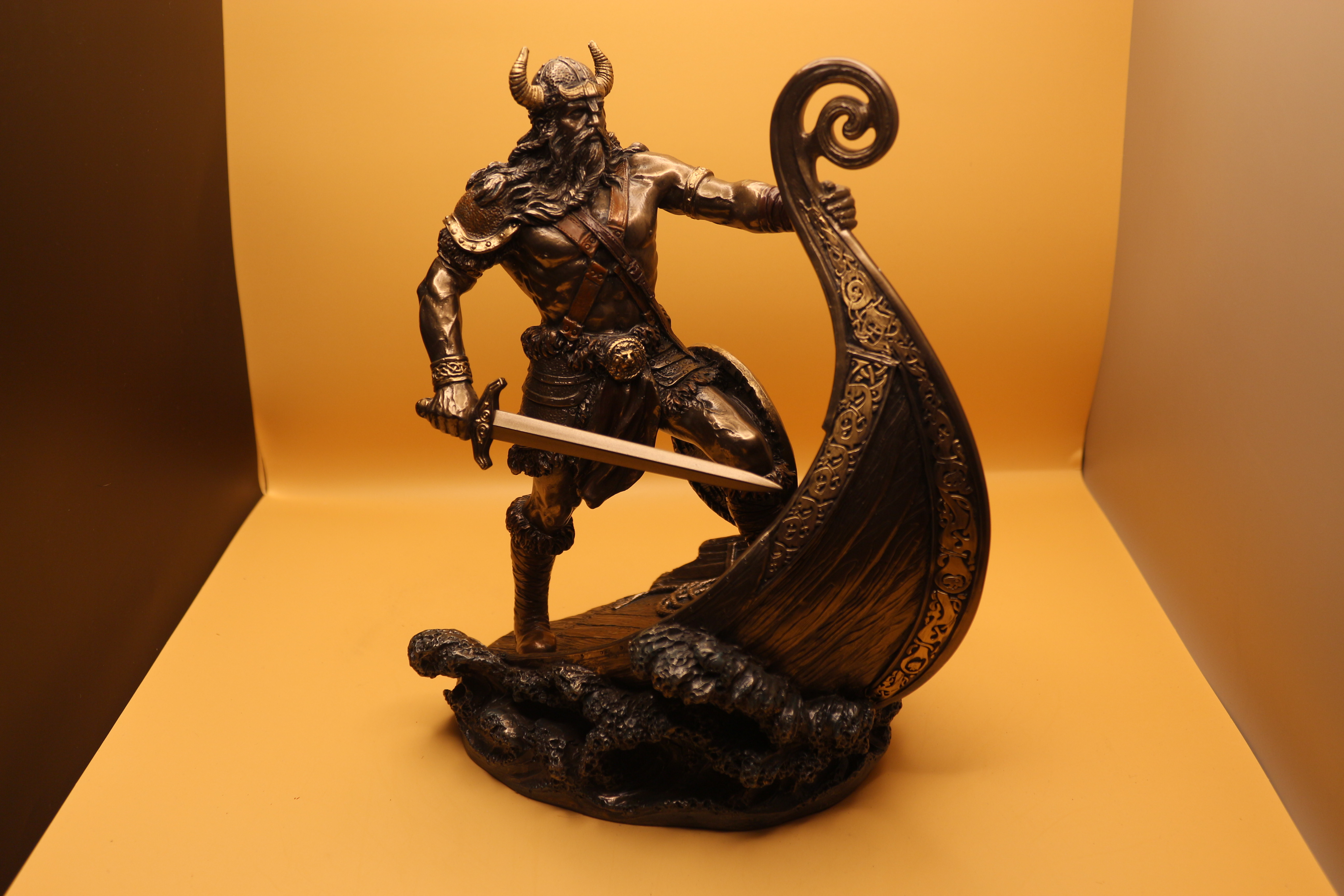 Veronese Design 9.5 Inch Norse Viking Warrior Standing On Long Ship Prow Antique Bronze Finish Statue