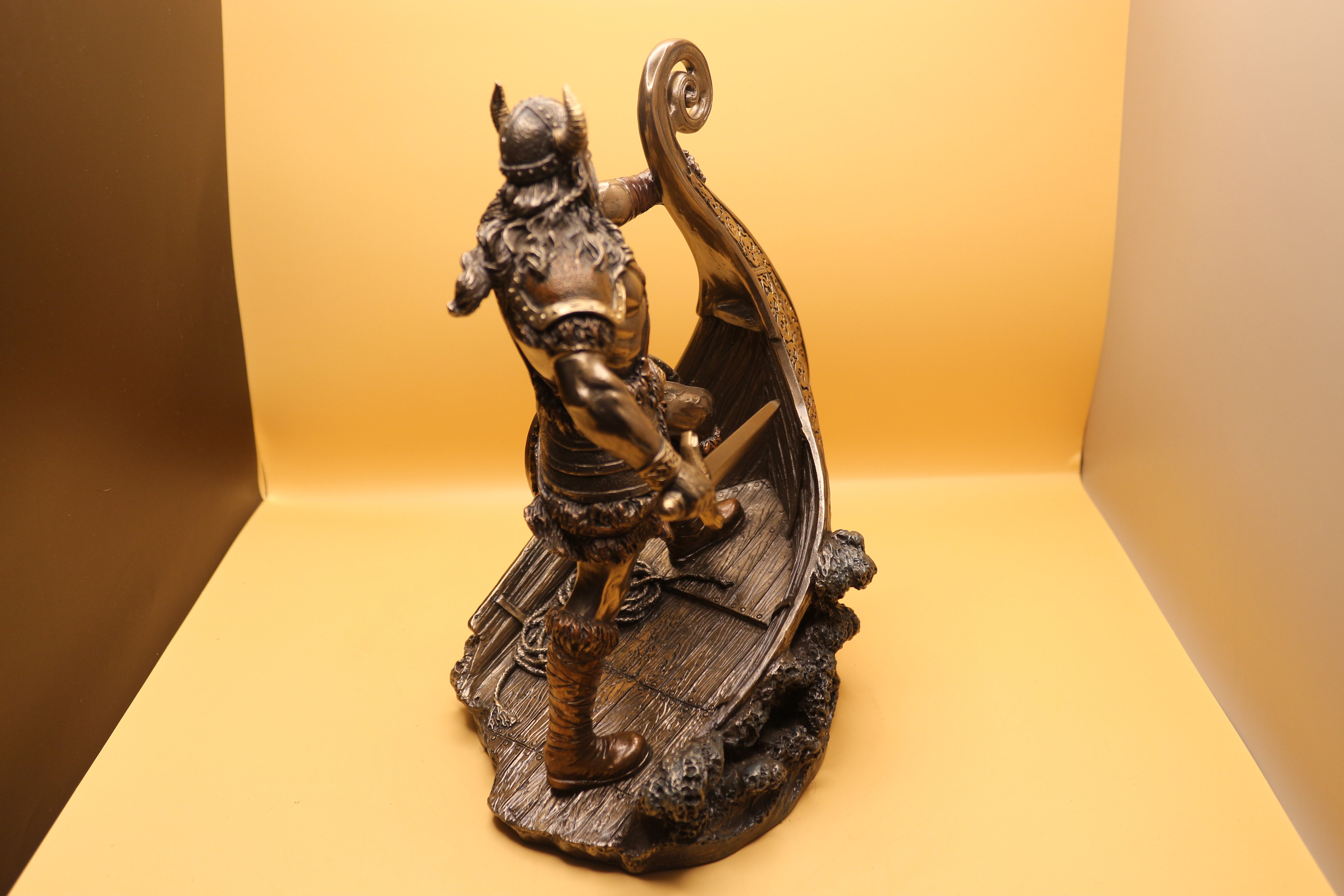 Veronese Design 9.5 Inch Norse Viking Warrior Standing On Long Ship Prow Antique Bronze Finish Statue