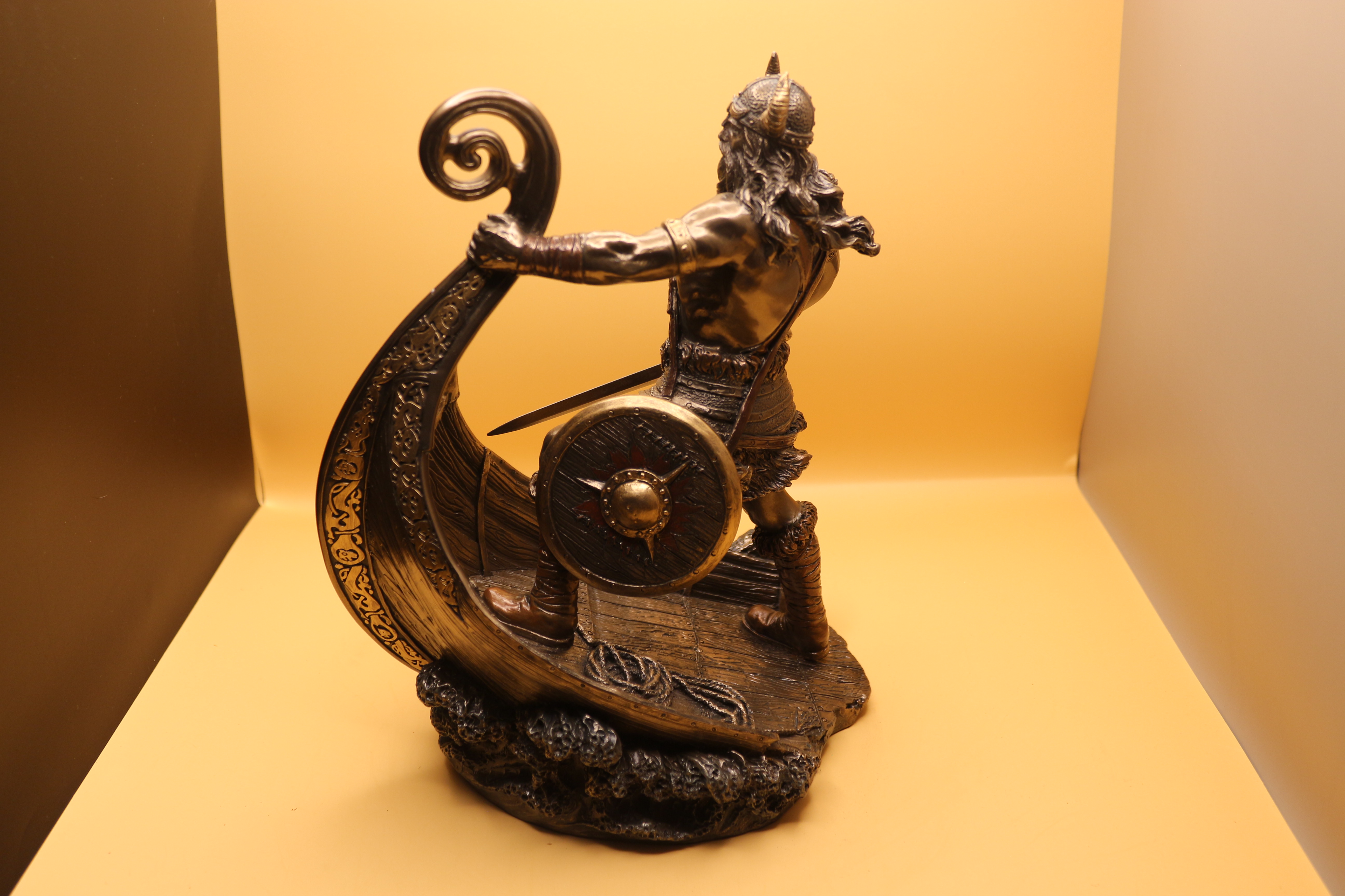 Veronese Design 9.5 Inch Norse Viking Warrior Standing On Long Ship Prow Antique Bronze Finish Statue