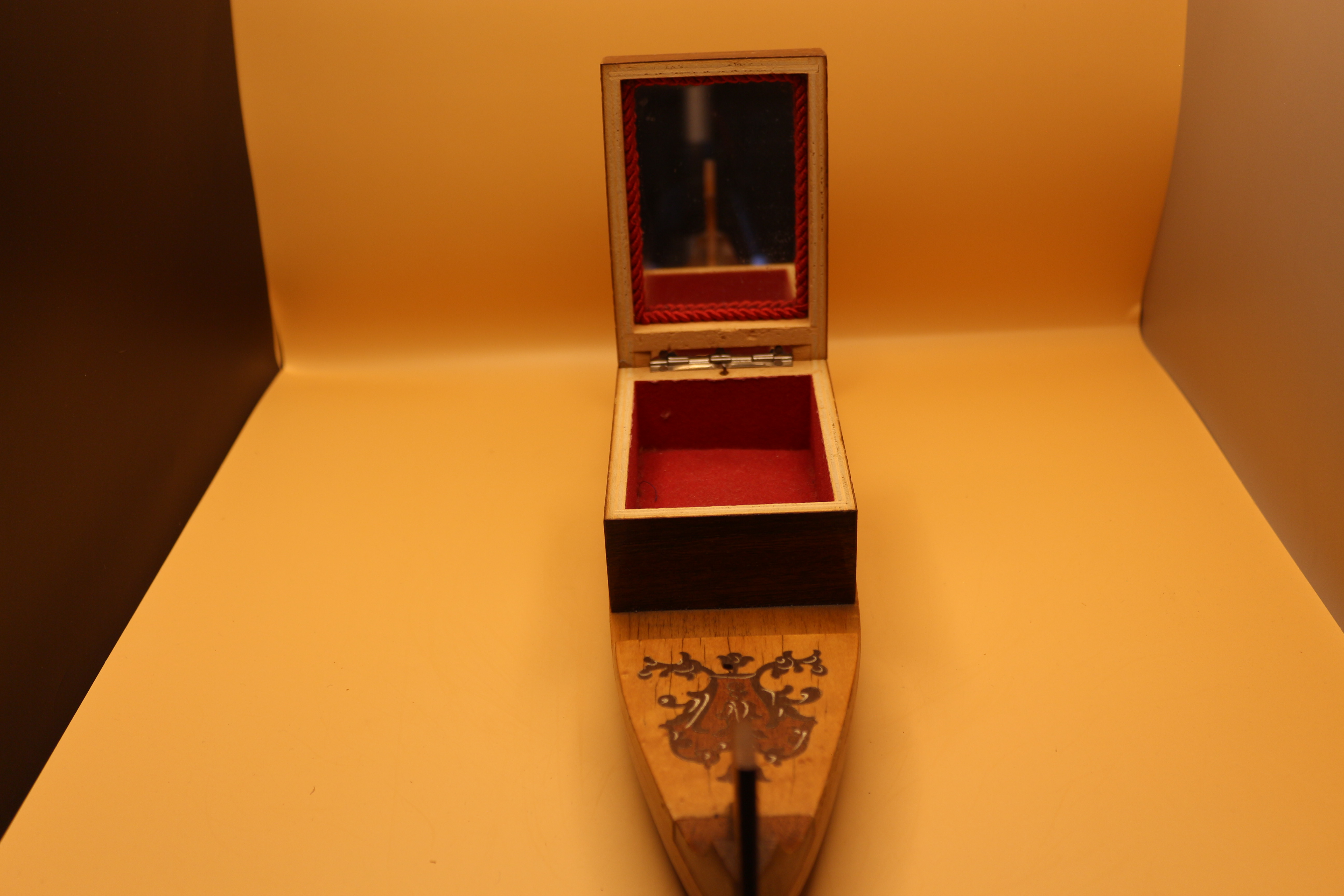 1970's Venician Hand Made 'Gondula' Wooden Cigarette Box with Mirror Inside