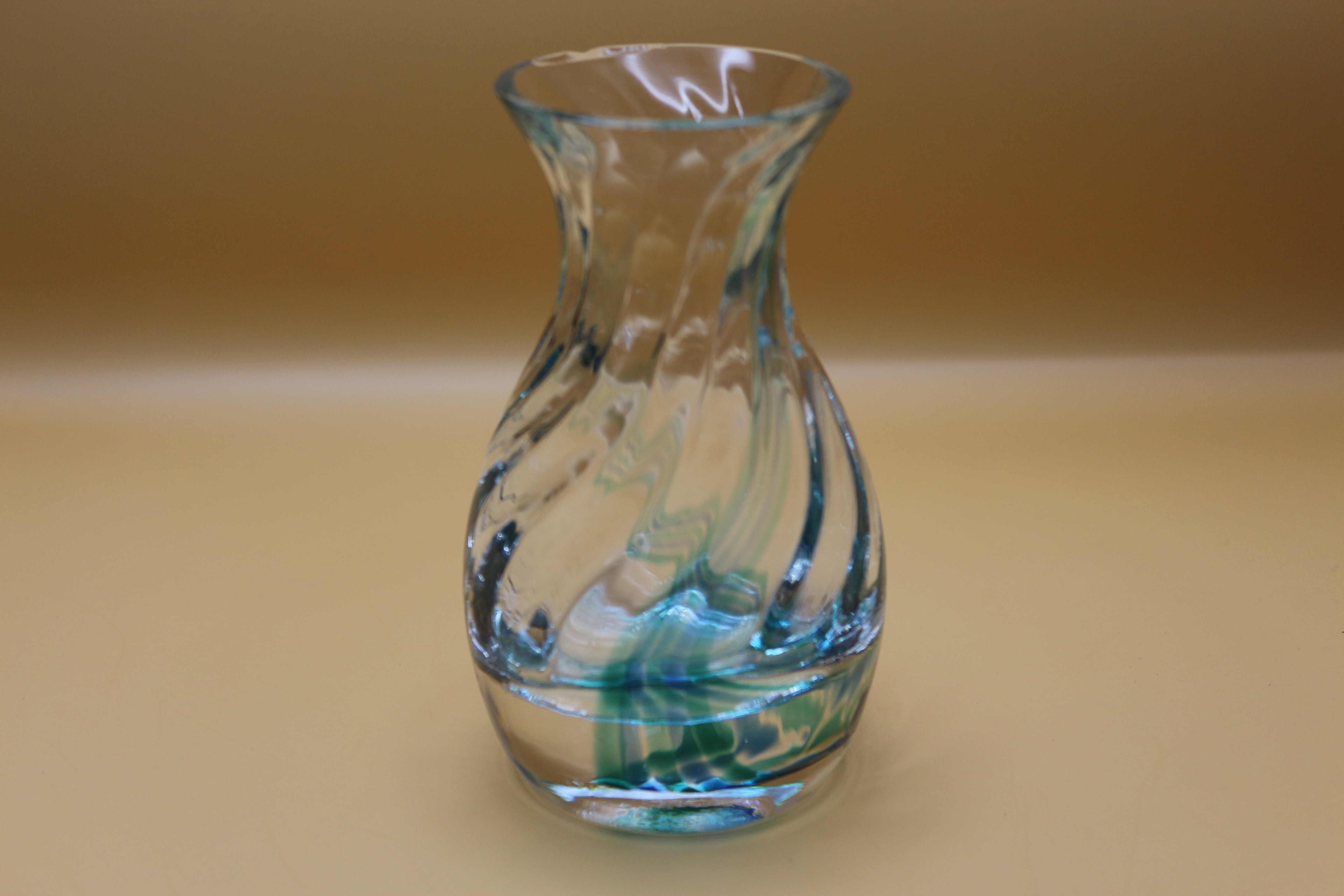 Vintage Miniature Clear Caithness Vase ~ Stunningly Beautiful ~ Green Swirl Pattern Engrained!