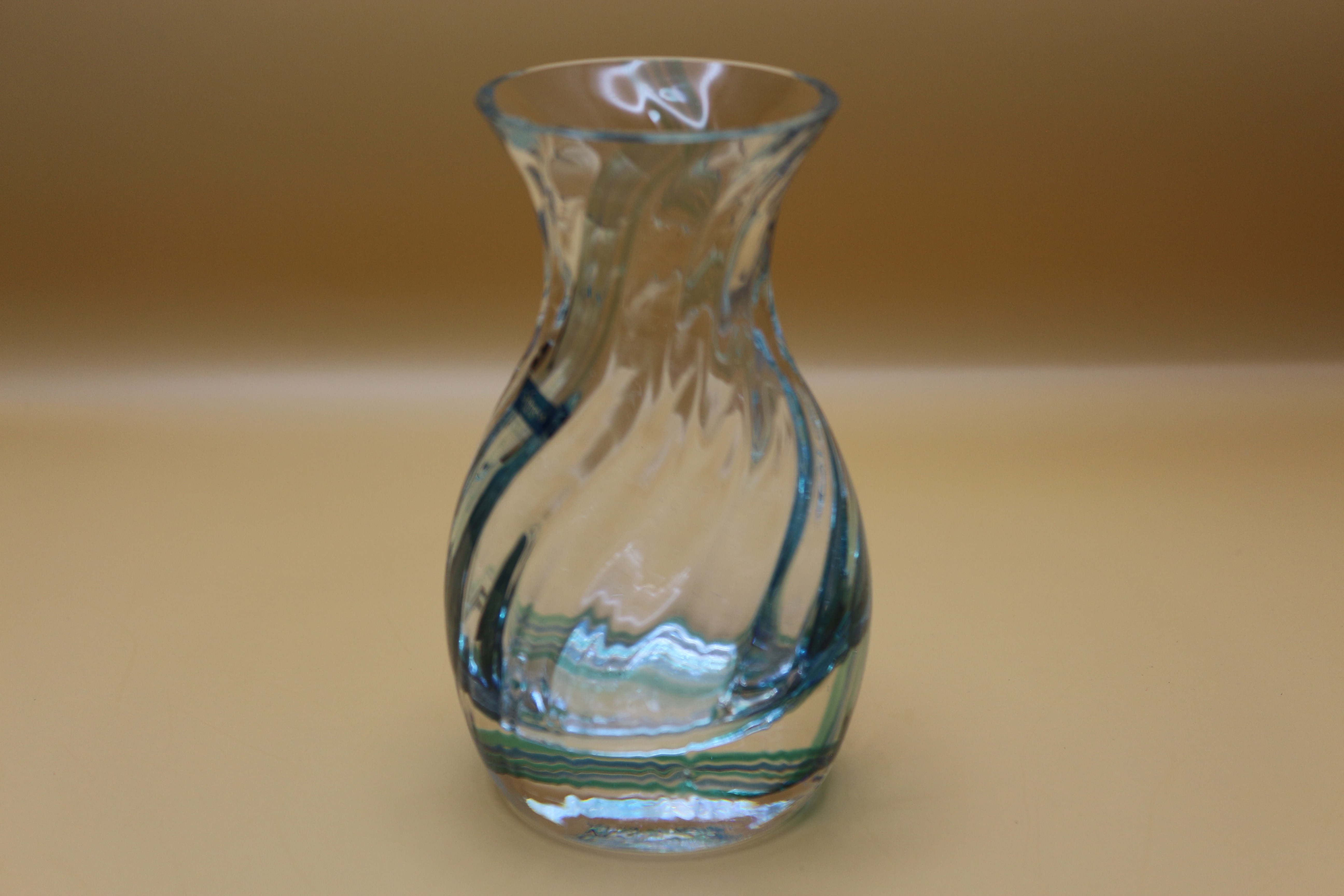 Vintage Miniature Clear Caithness Vase ~ Stunningly Beautiful ~ Green Swirl Pattern Engrained!