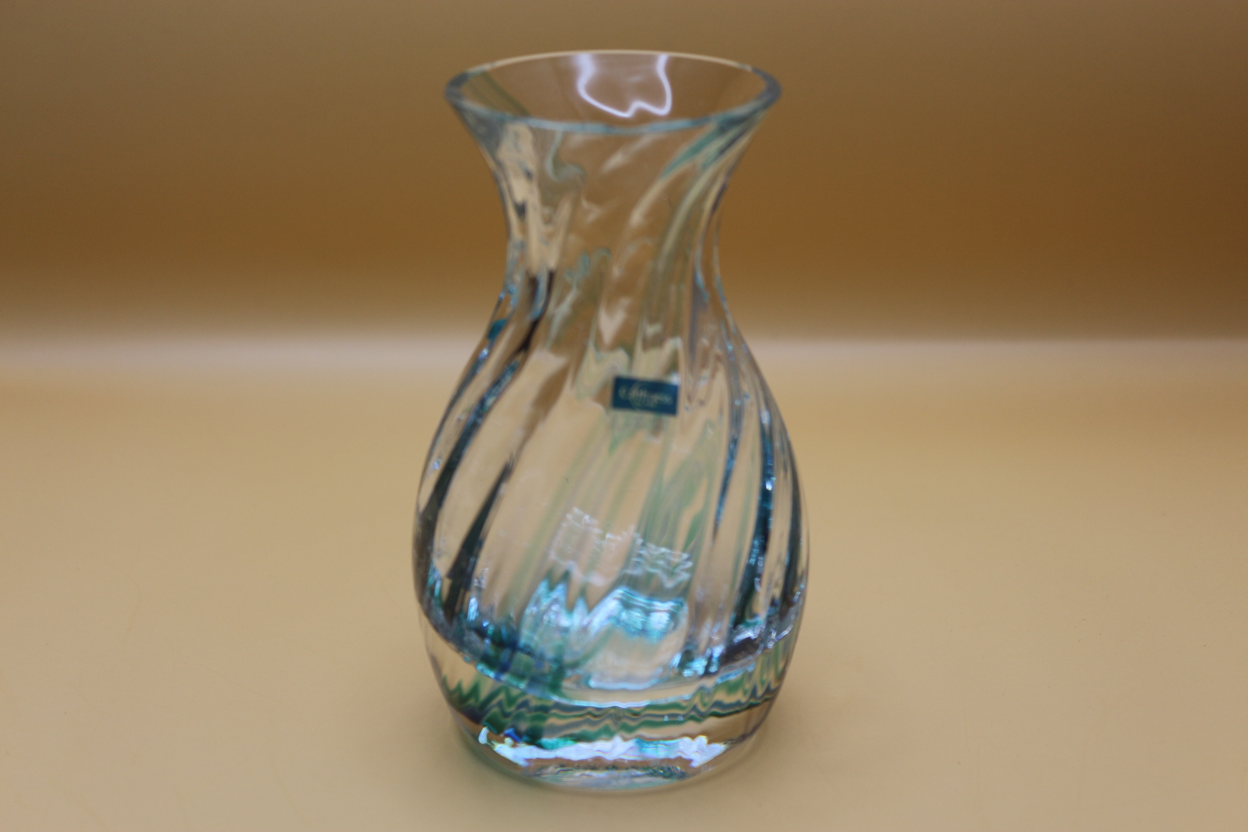 Vintage Miniature Clear Caithness Vase ~ Stunningly Beautiful ~ Green Swirl Pattern Engrained!