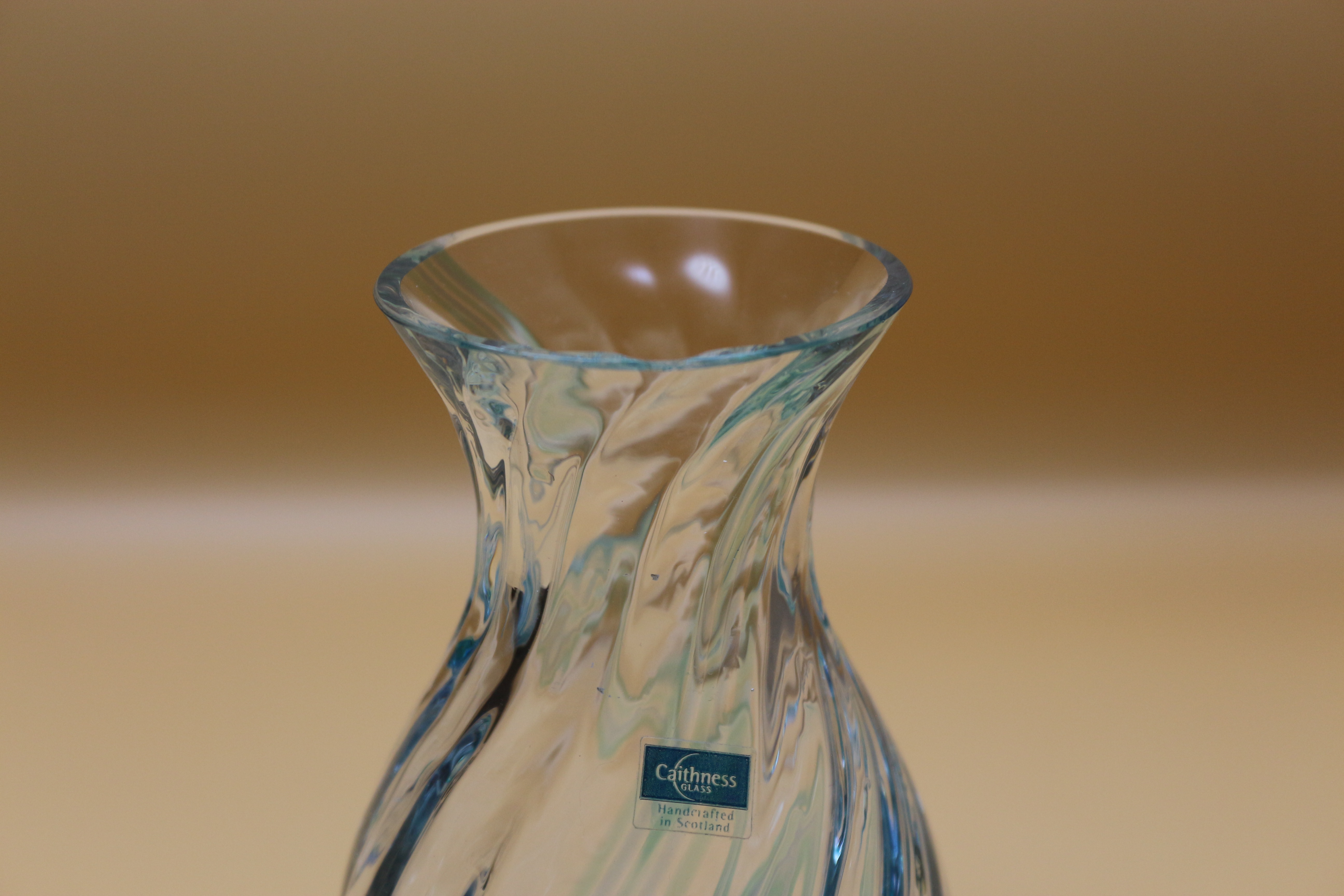 Vintage Miniature Clear Caithness Vase ~ Stunningly Beautiful ~ Green Swirl Pattern Engrained!