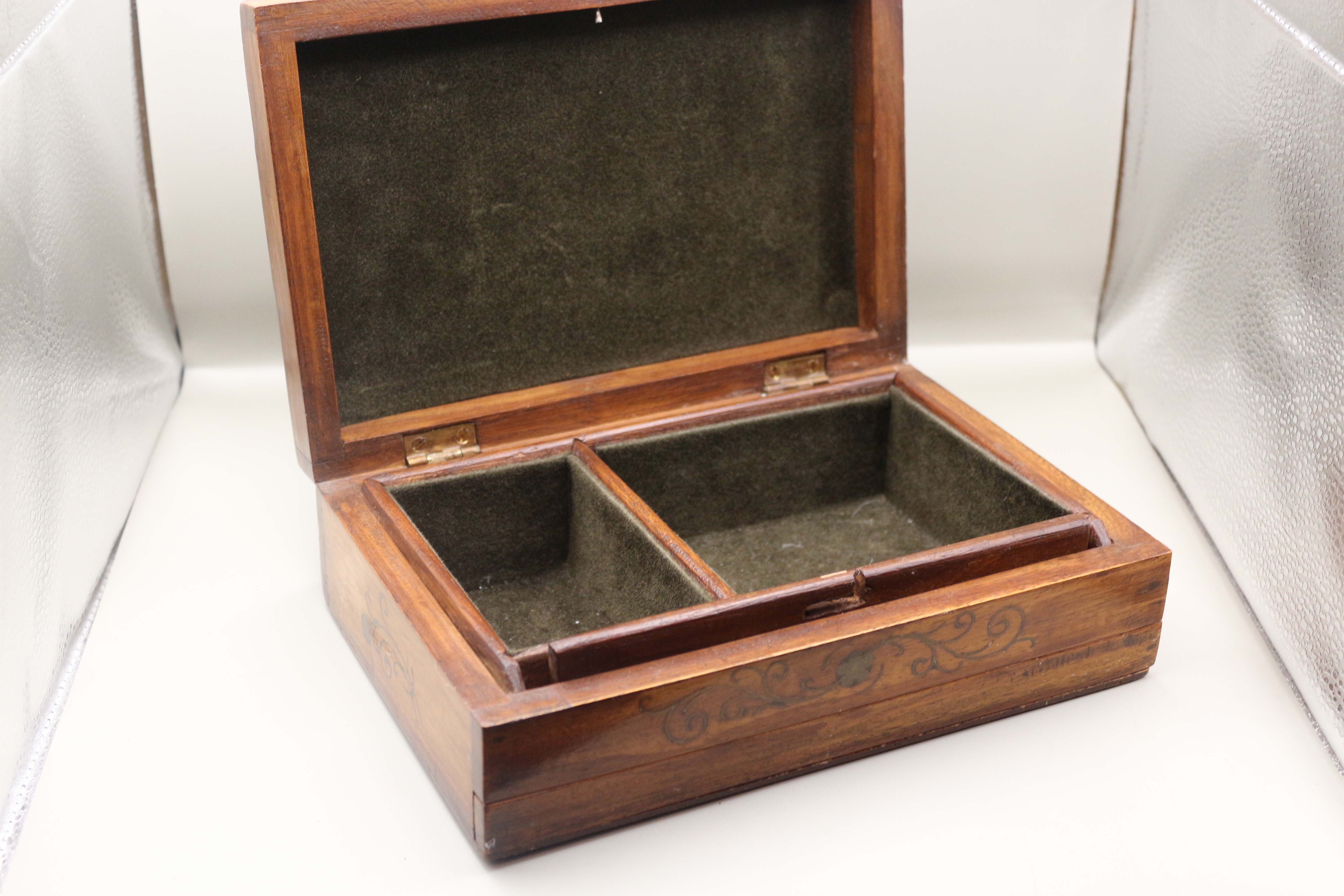 Very Old Hand Carved Wooden Jewellery Box with Secret Lock!