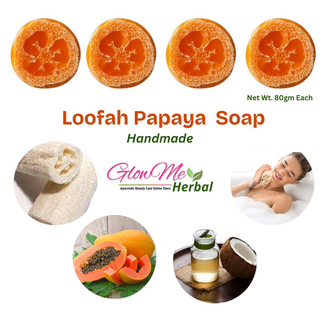 GlowMe Herbal - Skin Glowing Loofah Papaya Soap - exfoliate, cleanse, and hydrate Soap for Face & Body 