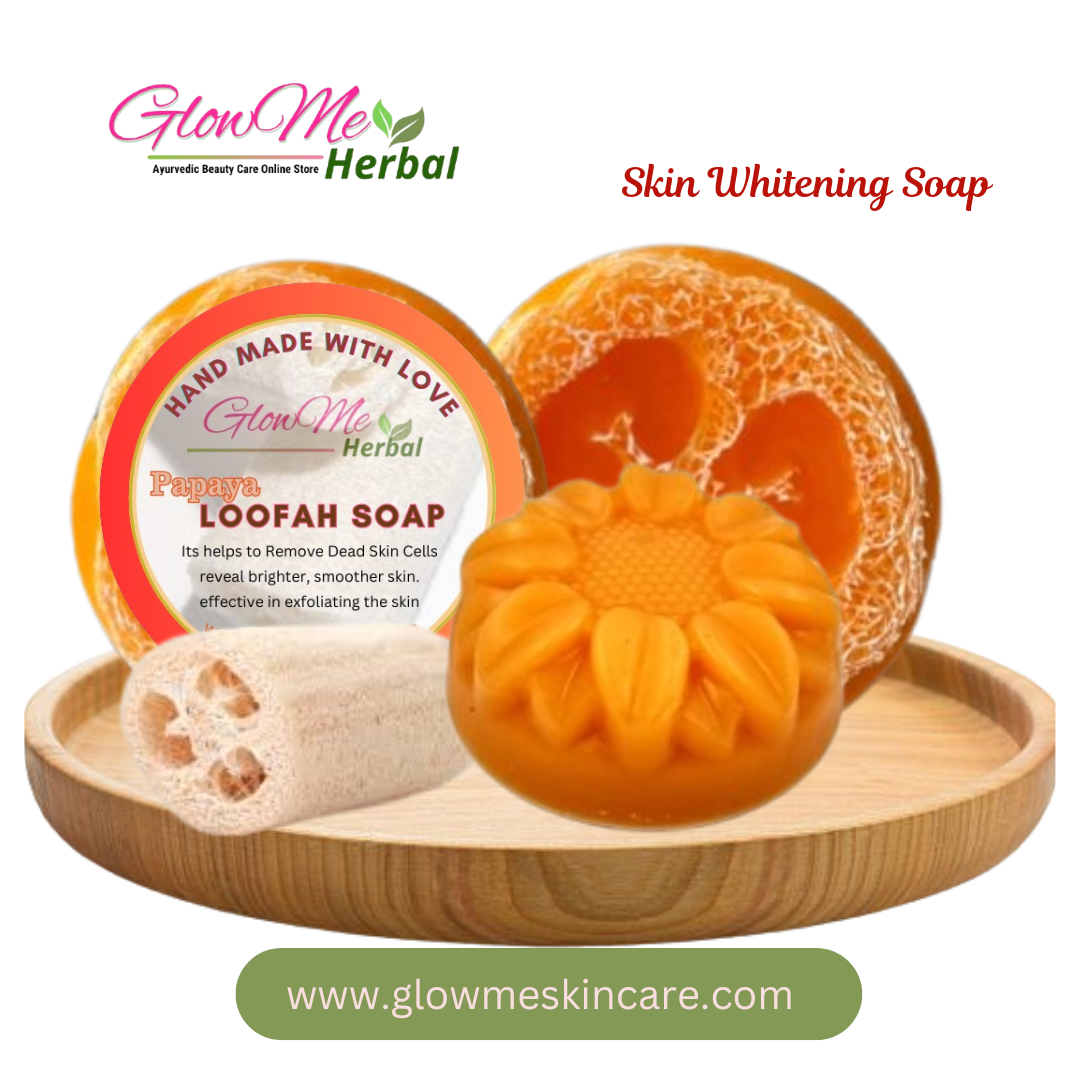 GlowMe Herbal - Skin Glowing Loofah Papaya Soap - exfoliate, cleanse, and hydrate Soap for Face & Body 