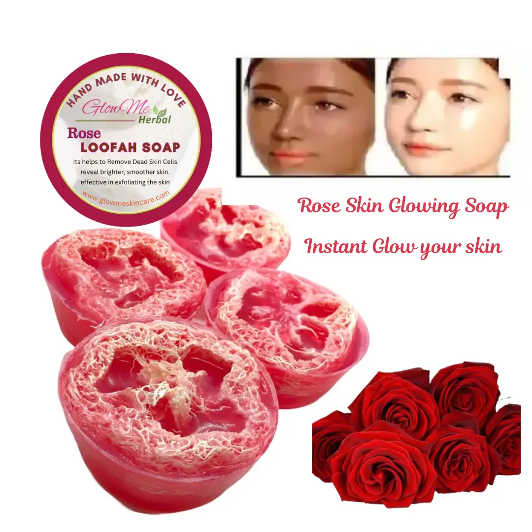 GlowMe Herbal Rose Loofah Soap - Natural Glow, Skin Brightening Face & Body care Soap for Men , Women 