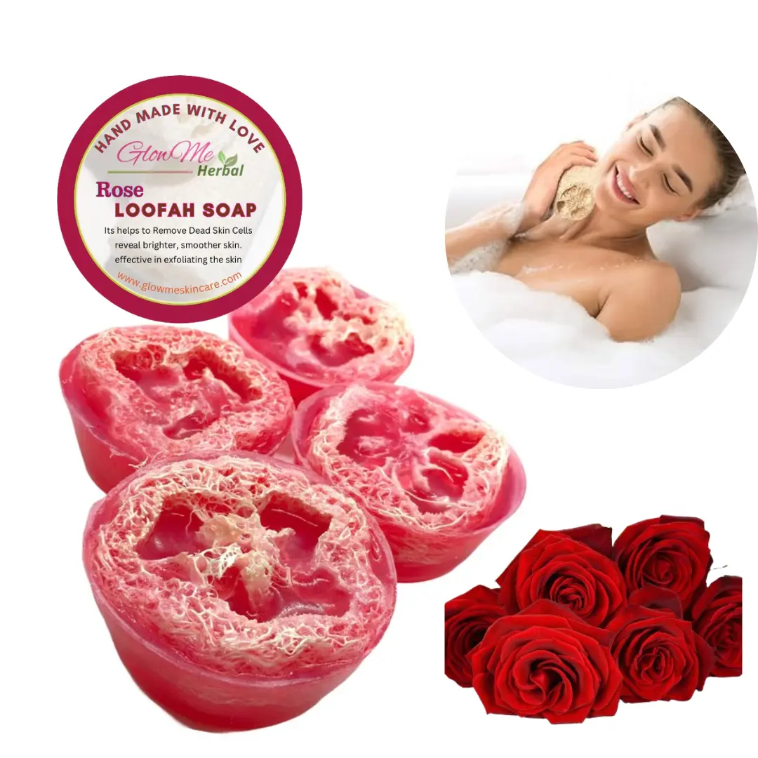 GlowMe Herbal Rose Loofah Soap - Natural Glow, Skin Brightening Face & Body care Soap for Men , Women 