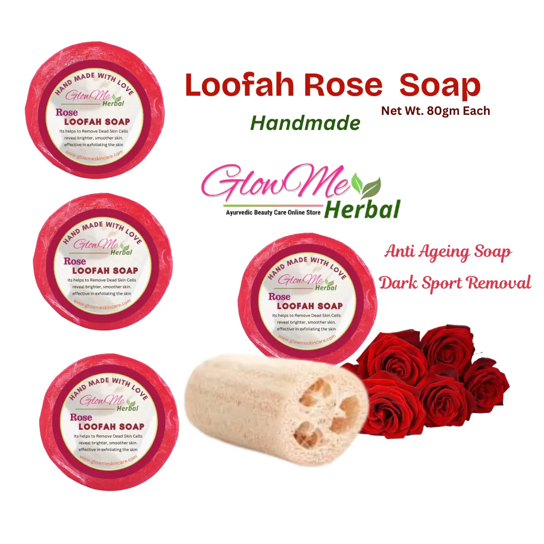 GlowMe Herbal Rose Loofah Soap - Natural Glow, Skin Brightening Face & Body care Soap for Men , Women 