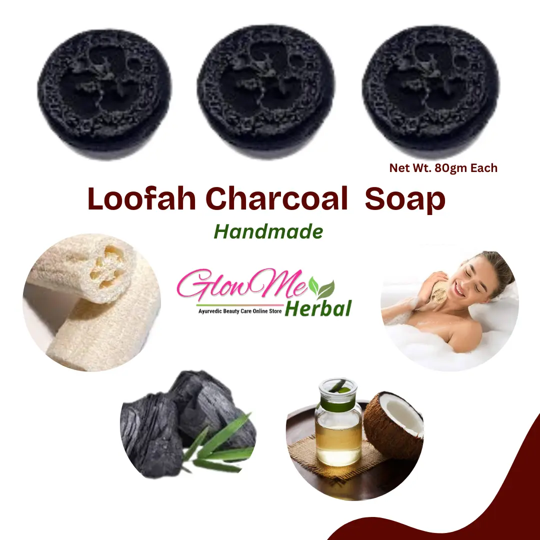 Glowme Herbal "Loofah Charcoal Soap: Exfoliates, Detoxifies, and Nourishes Skin with Natural Charcoal & Loofah for Deep Cleansing, Smooth Texture, and Healthy Glow"
