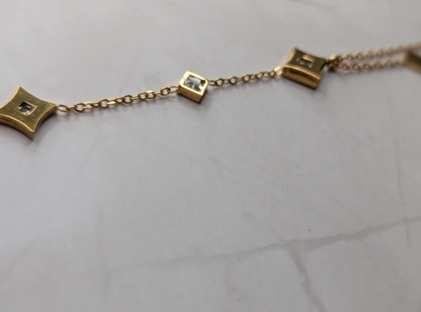 Gold Chain with Square Pendants