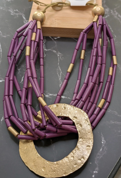 Purple and Gold Beaded Necklace