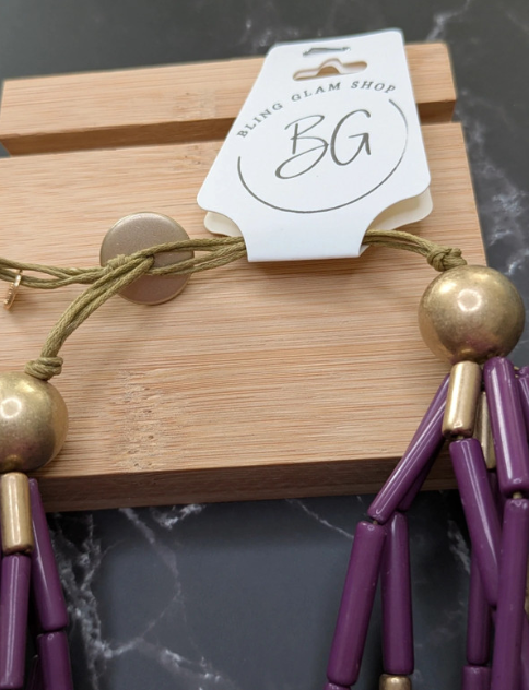 Purple and Gold Beaded Necklace