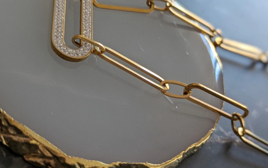 Gold-Plated Geometric Link Necklace