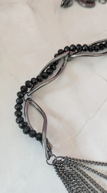 Collana#095 multifilo con perline sfaccettate nere