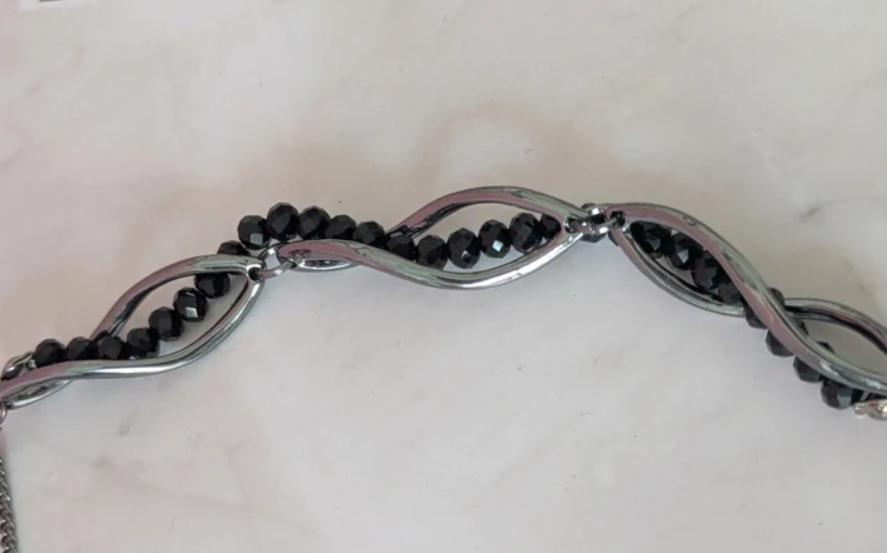 Collana#095 multifilo con perline sfaccettate nere