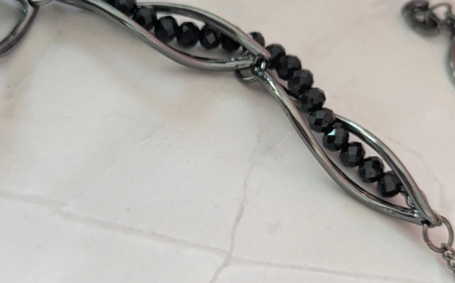 Collana#095 multifilo con perline sfaccettate nere