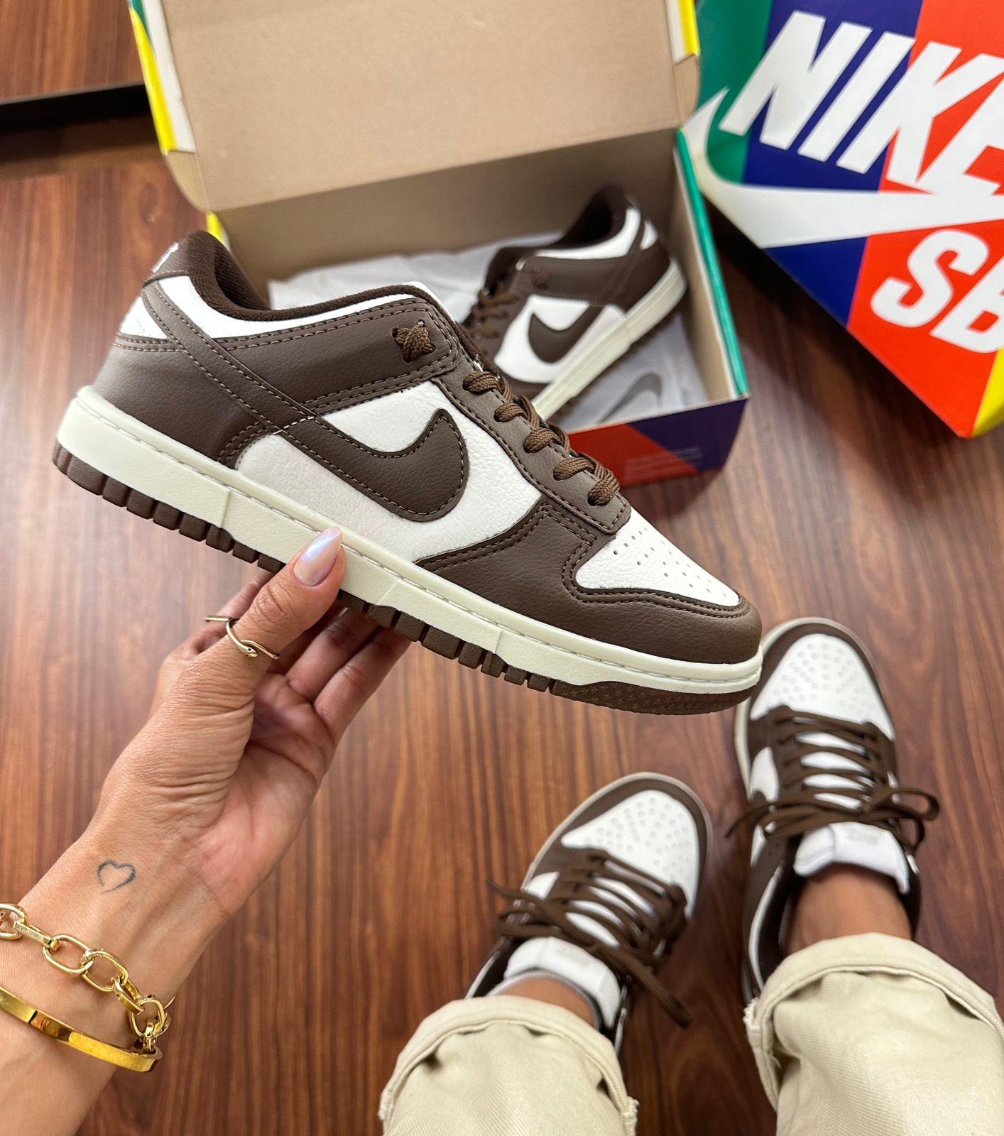 #015 Nike Dunk Low café branco do 34 ao 43 R$239,90