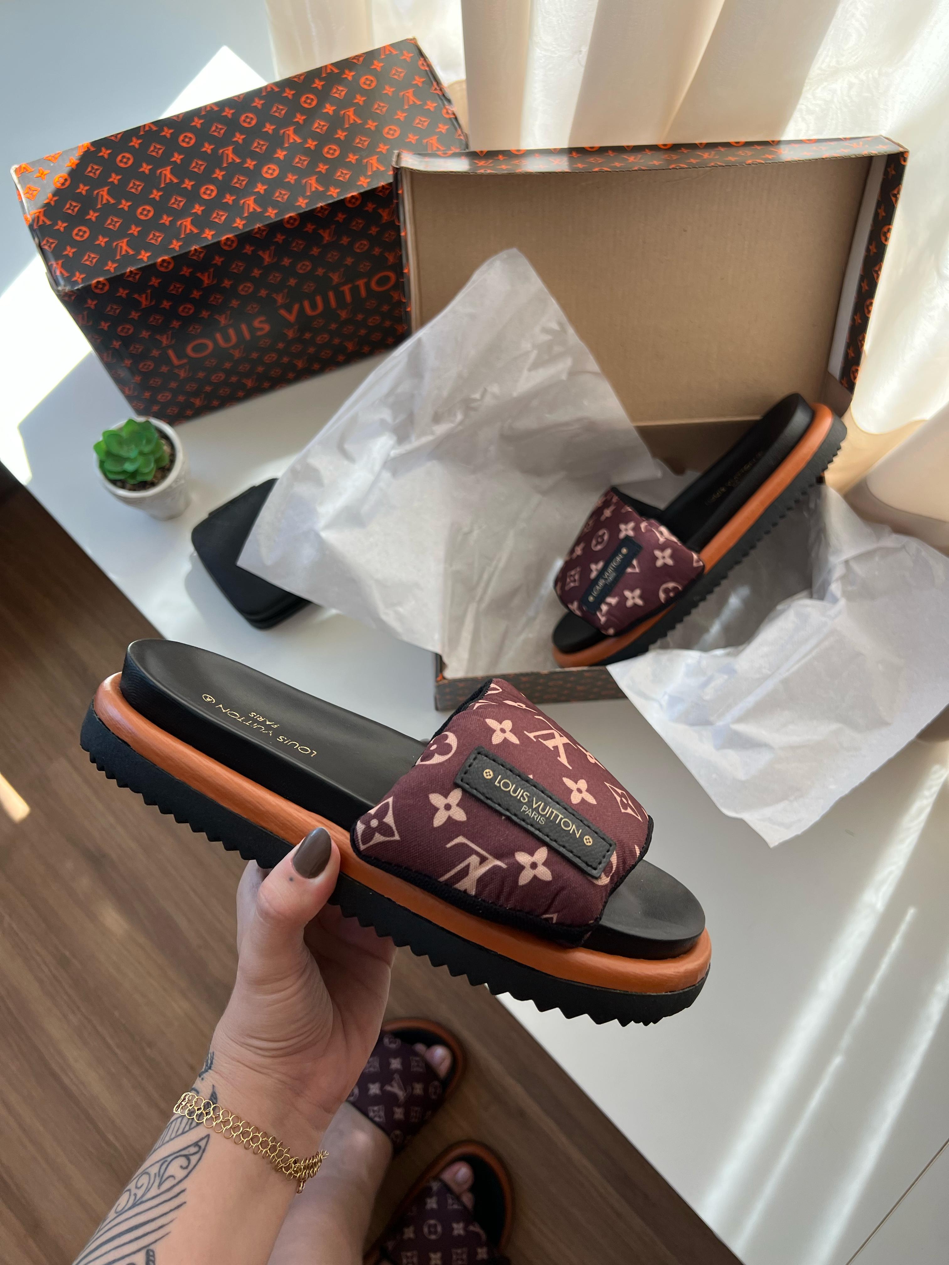 #048 Chinelo Louis Vuitton bordo laranja do 34 ao 39 R$239,90