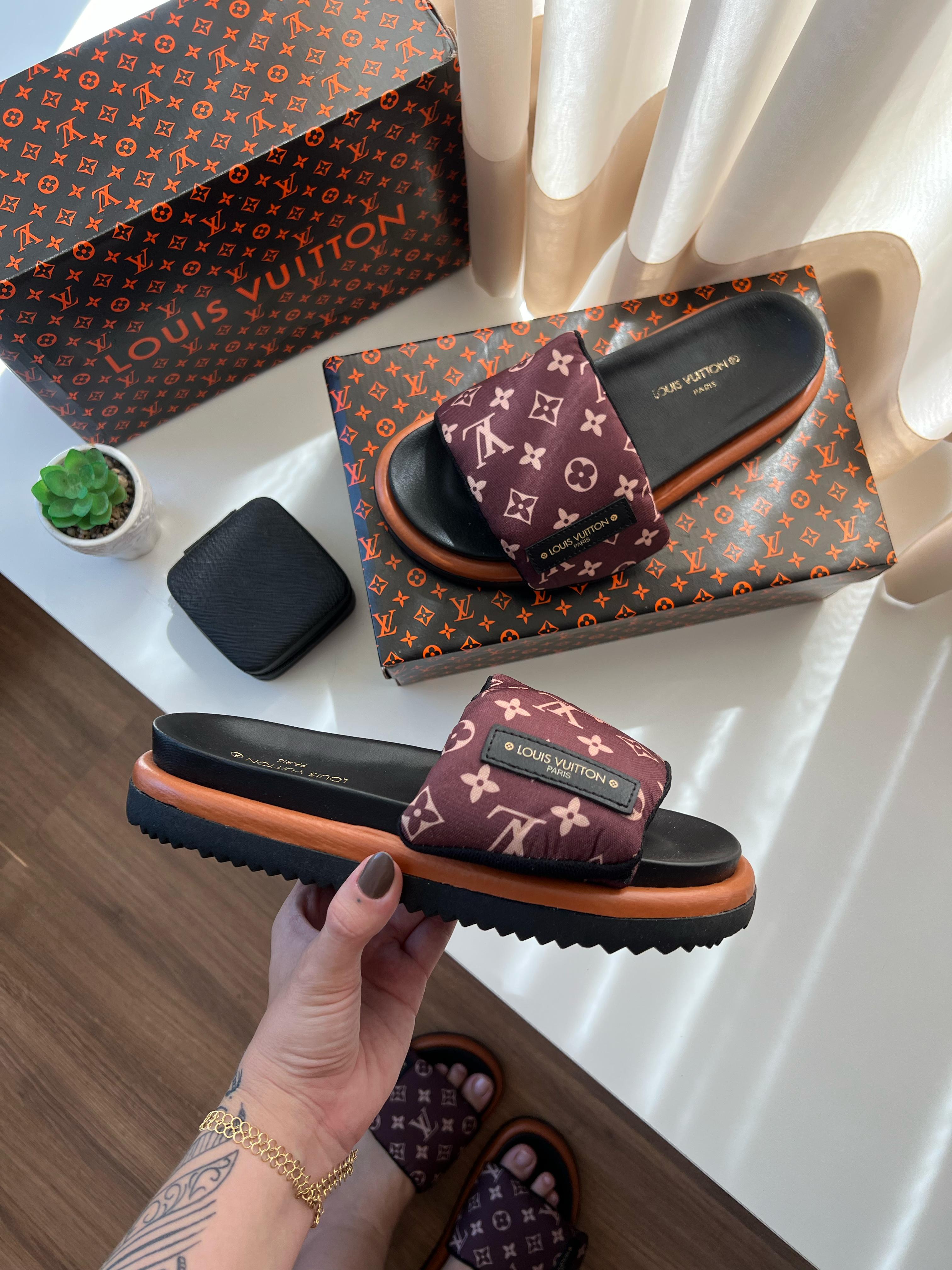 #048 Chinelo Louis Vuitton bordo laranja do 34 ao 39 R$239,90
