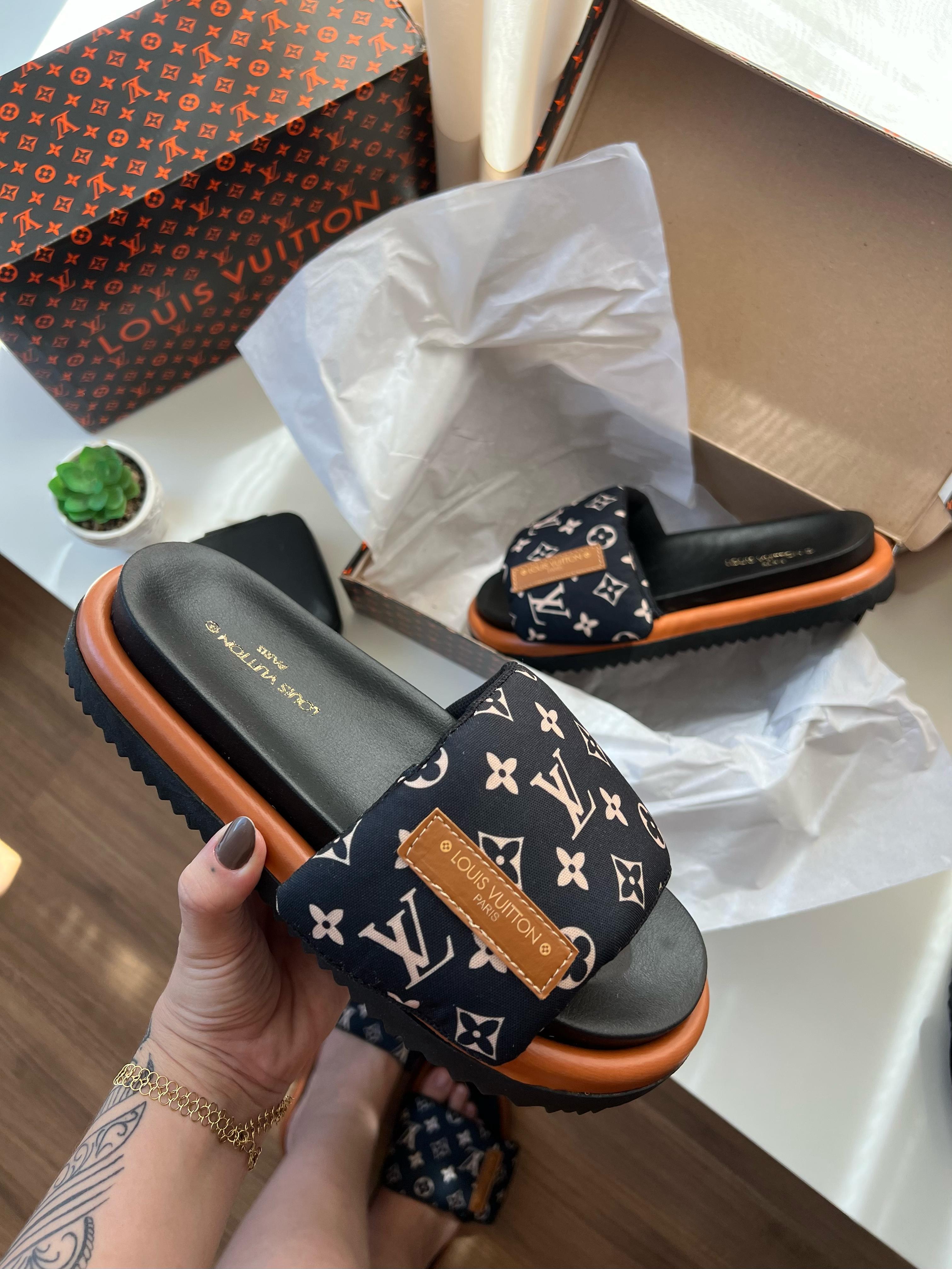 #050 Chinelo Louis Vuitton azul marinho laranja do 34 ao 39 R$237,90