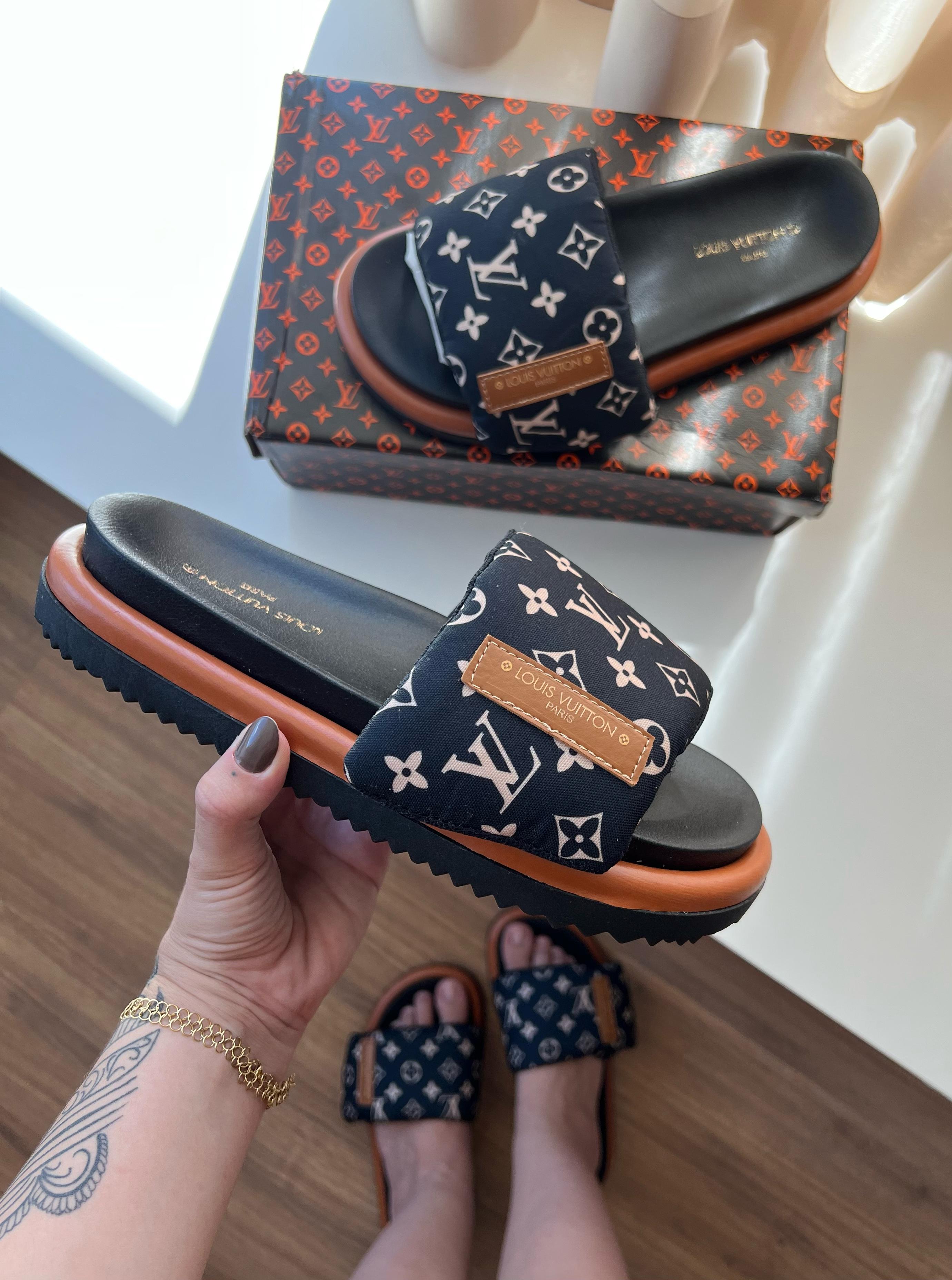 #050 Chinelo Louis Vuitton azul marinho laranja do 34 ao 39 R$237,90