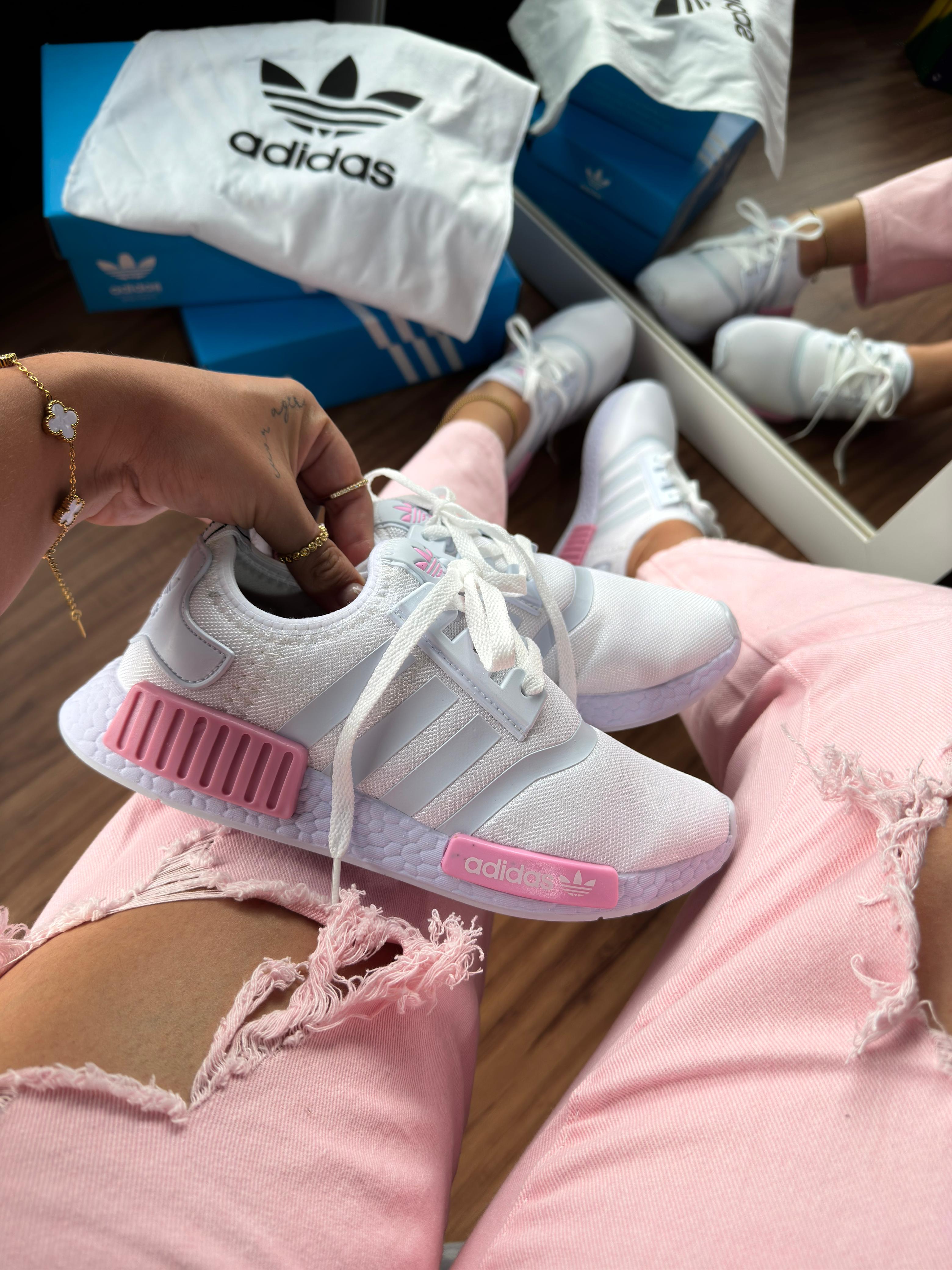 #096 Adidas NMD branco e rosa, disponível 34 ao 39 R$209,90