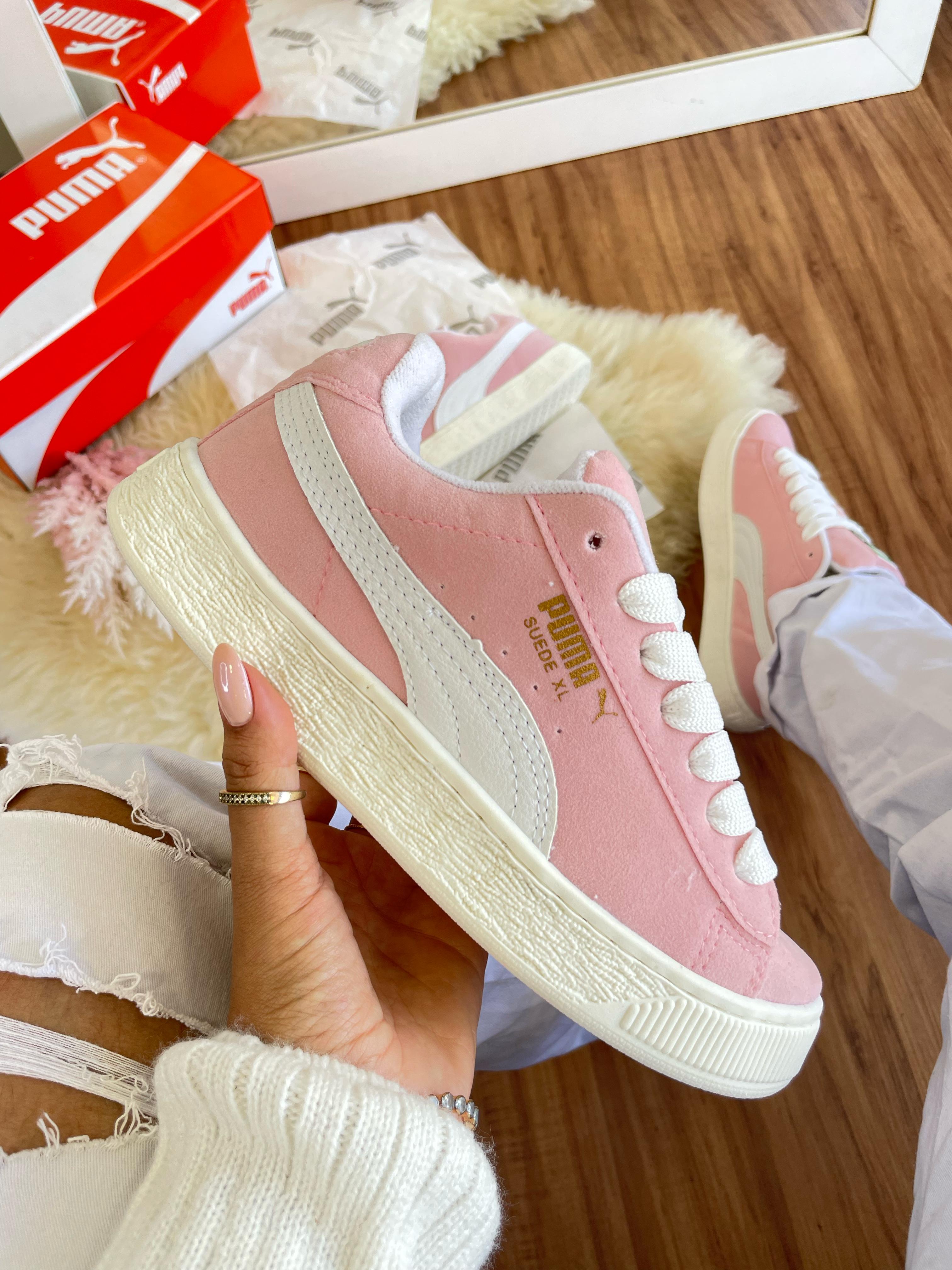 #99 Puma Suede rosa, disponível 34 ao 39 R$229,90